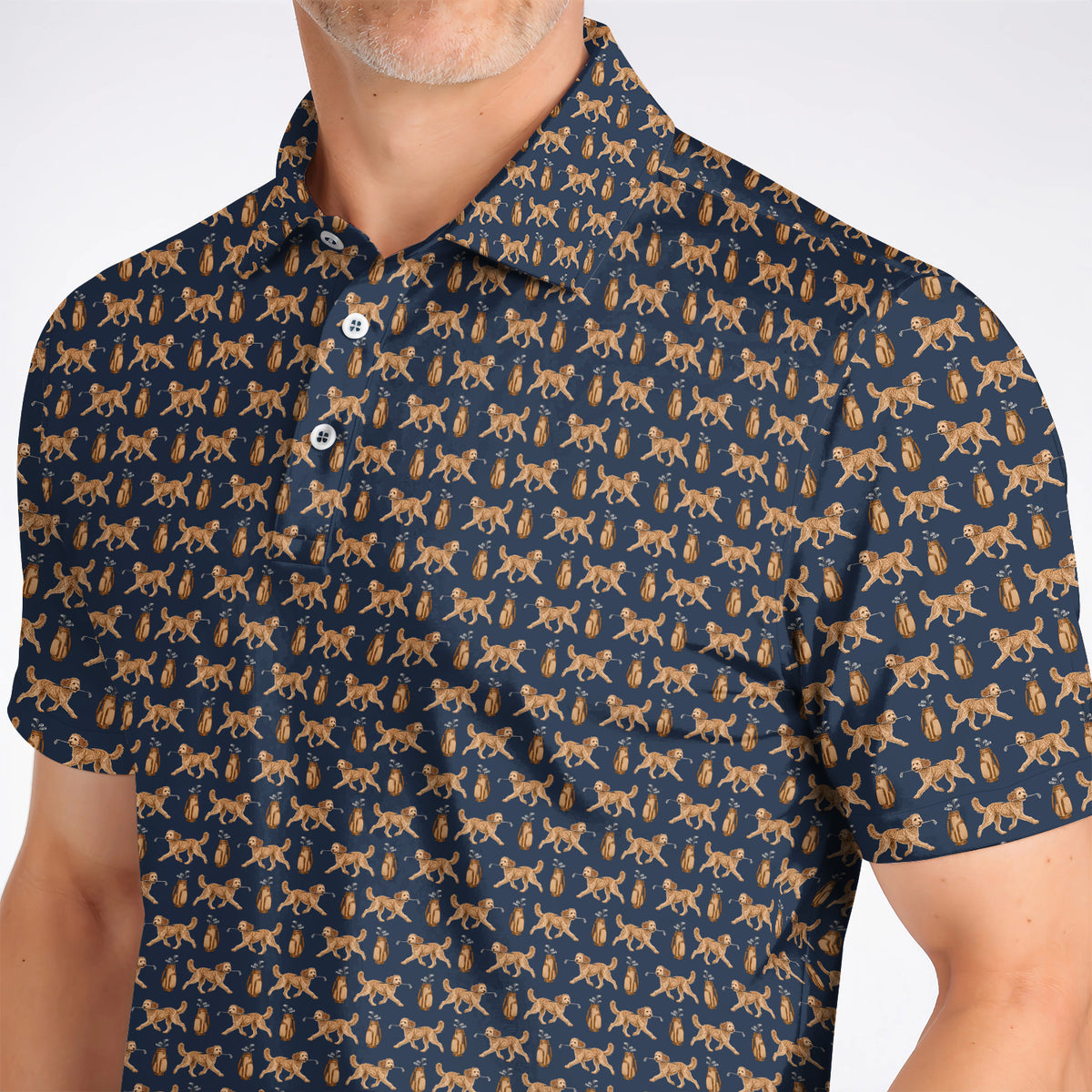 Goldendoodle Golf Shirt, Doodle Dog Pattern Golf Polos, Funny Golf Gift For Dog Lovers