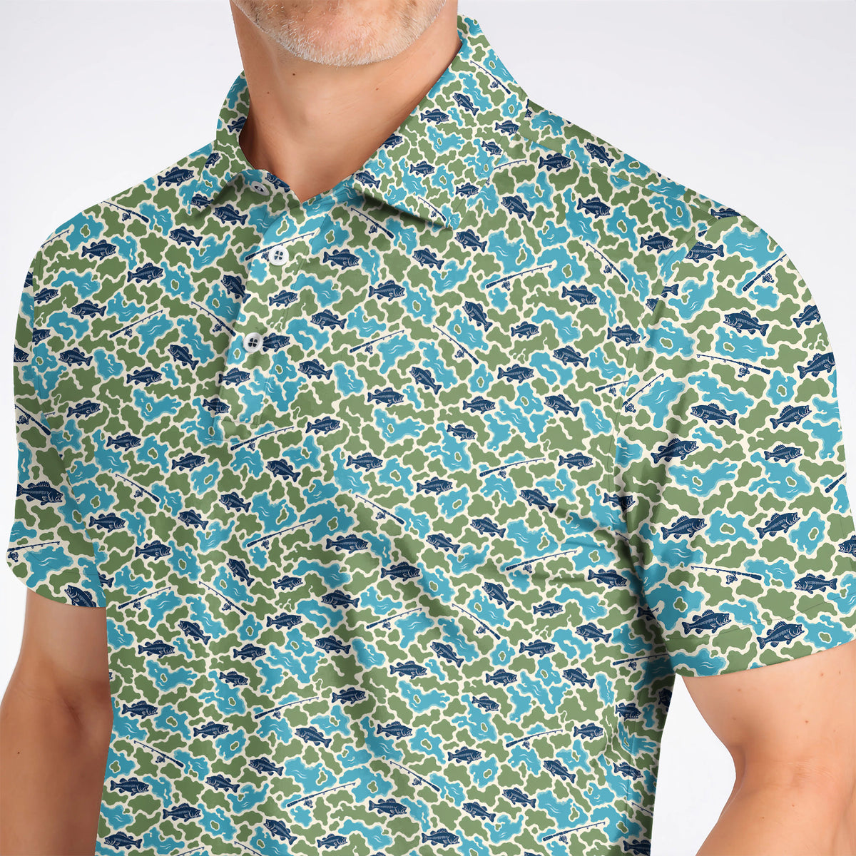 Bass Fishing Camo Golf Polos, Camouflage Pattern Golf Shirt, Crazy Golf Gift For Golfer