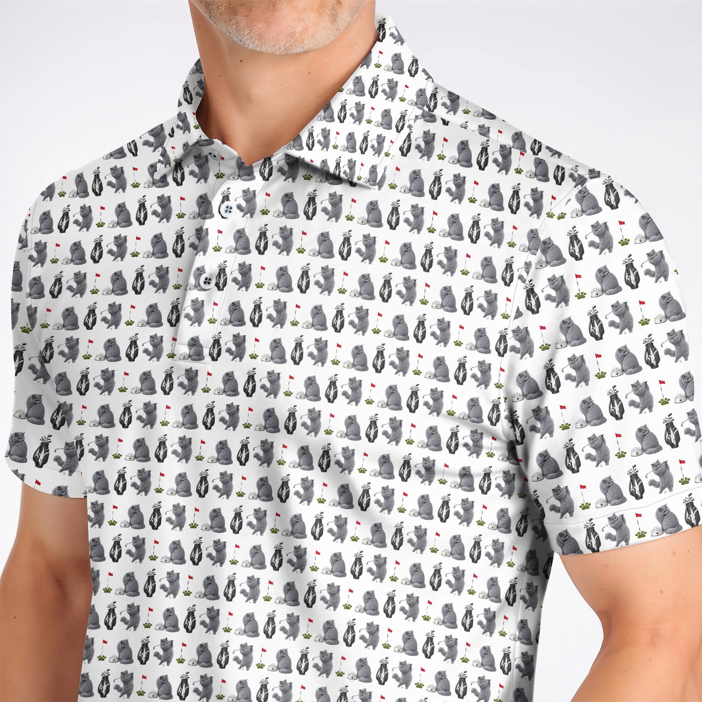 British Shorthair Golf Polos, Cute British Shorthair Pattern Golf Shirt, Golf Gift for Cat Lovers