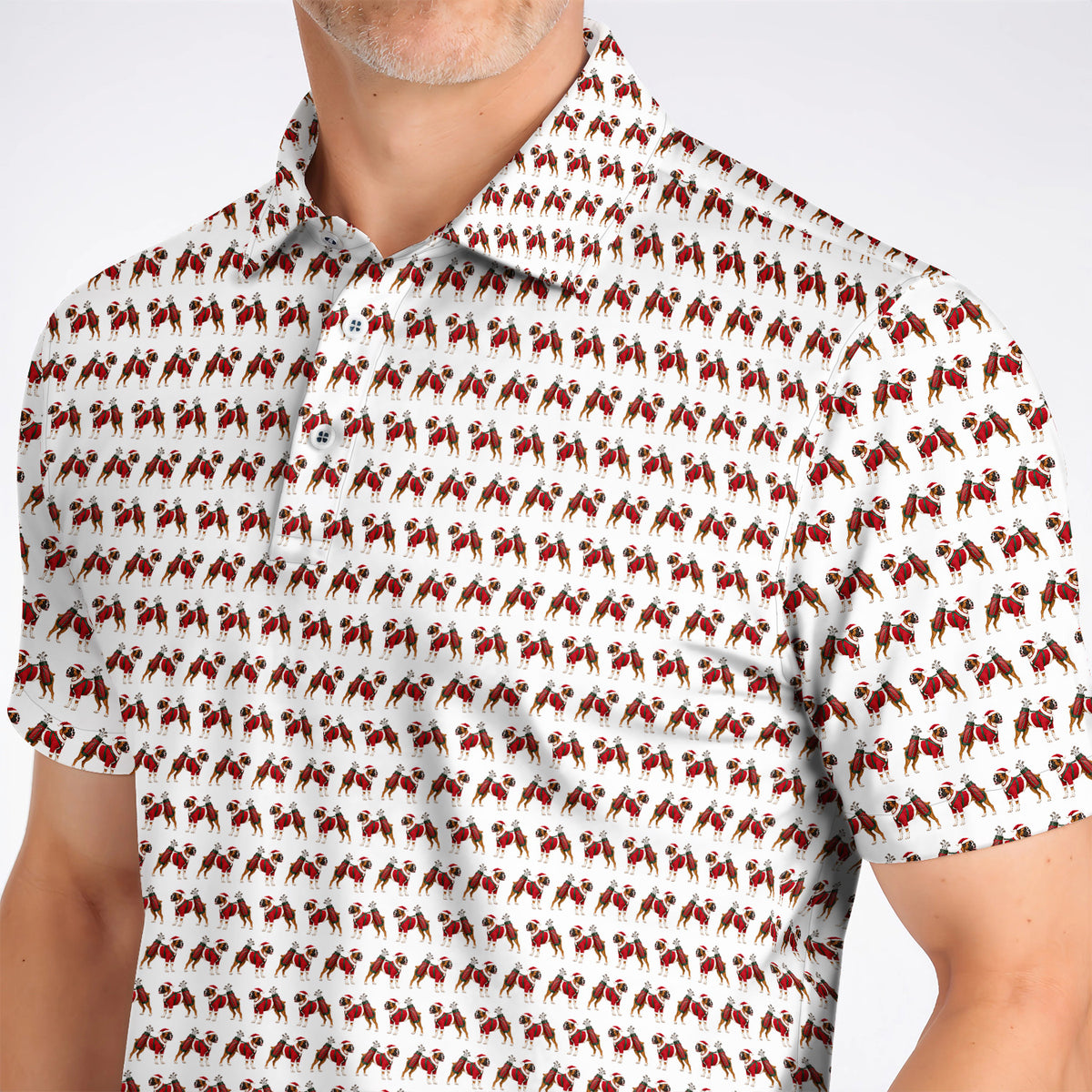 Boxer Dog Christmas Pattern Golf Polos, Santa Boxer Golf Shirt, Boxer Lover Holiday Golf Gift For Golfer
