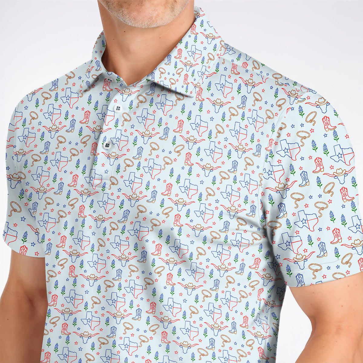 Texas Longhorn Golf Polos, Western Cowboy Texas Pattern Shirt, Funny Golf Gift For Golfer