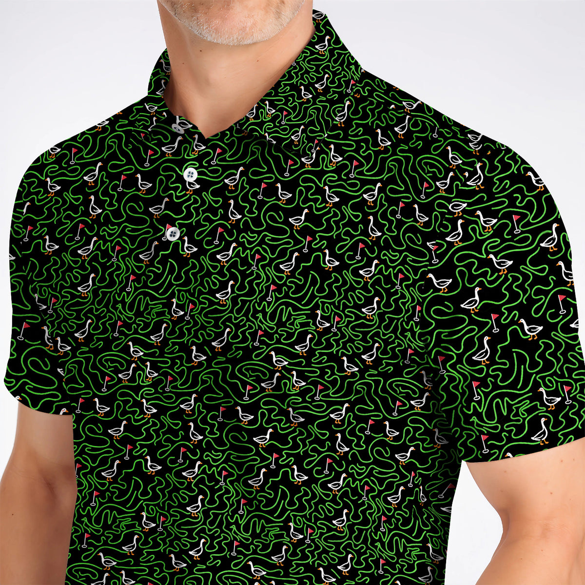 Goose Pattern Golf Shirt, Funny Goose & Golf Polos, Golf Gift For Golfer