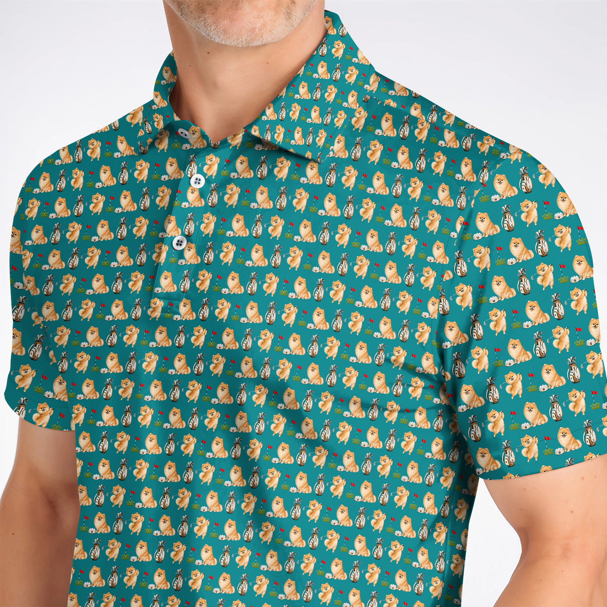 Pomeranian Pattern Golf Polos, Pomeranian Dog Golf Shirt, Golf Gift For Golfer