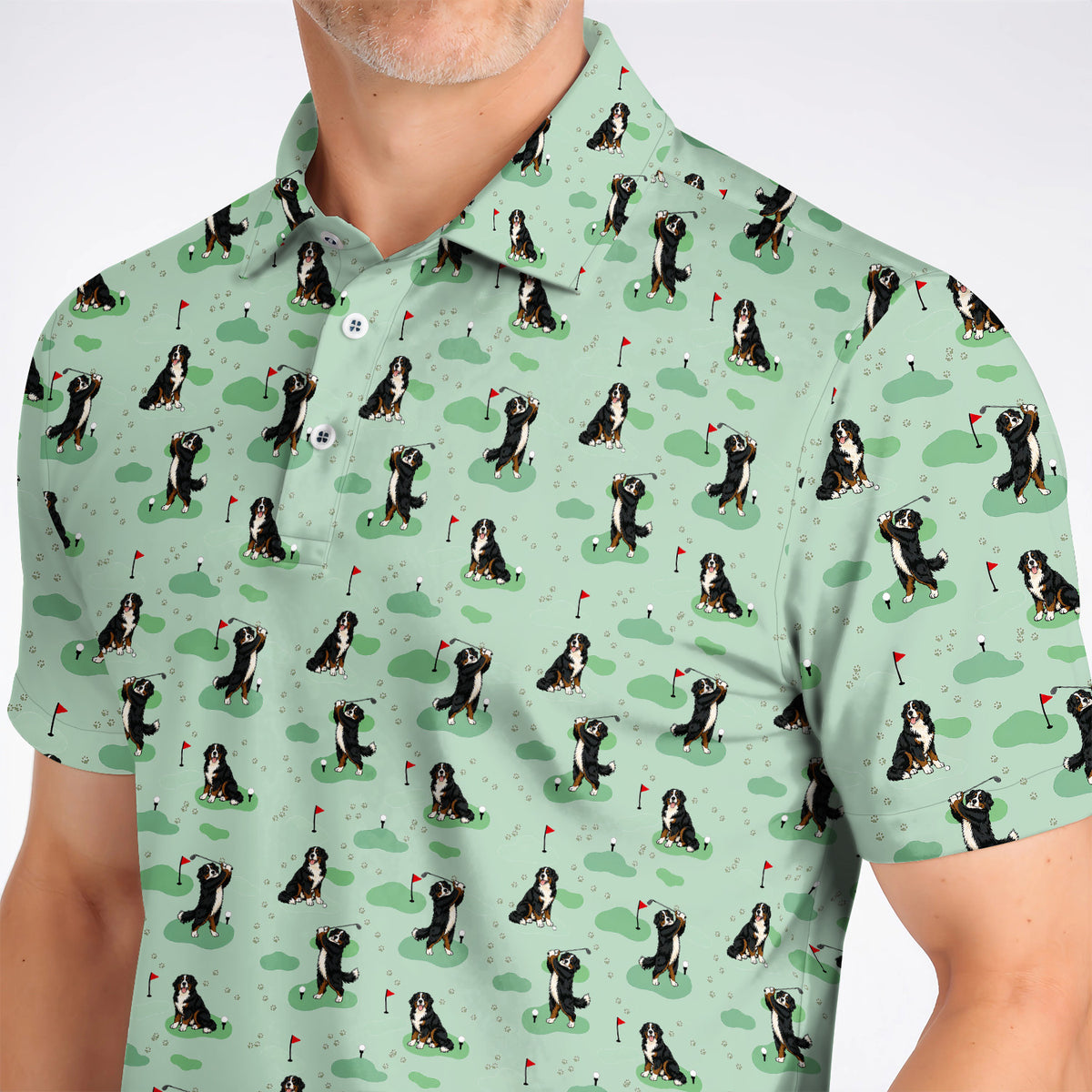 Bernese Mountain Pattern Golf Polos, Bernese Mountain Golf Shirt Fot Golfer, Funny Dog Golf Gift
