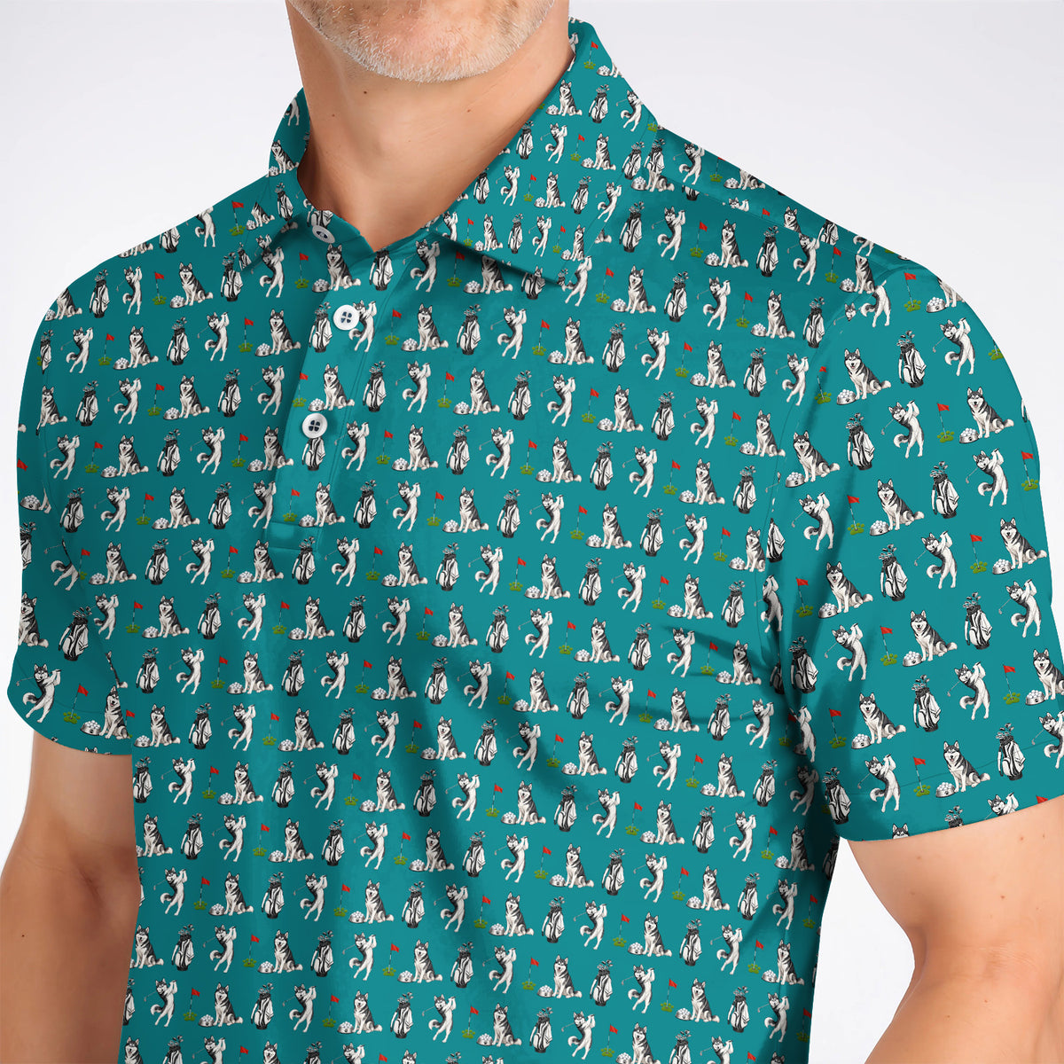 Funny Husky Golf Polos, Husky Sibir Pattern Golf Shirt For Dog Lover, Golf Gift For Golfer
