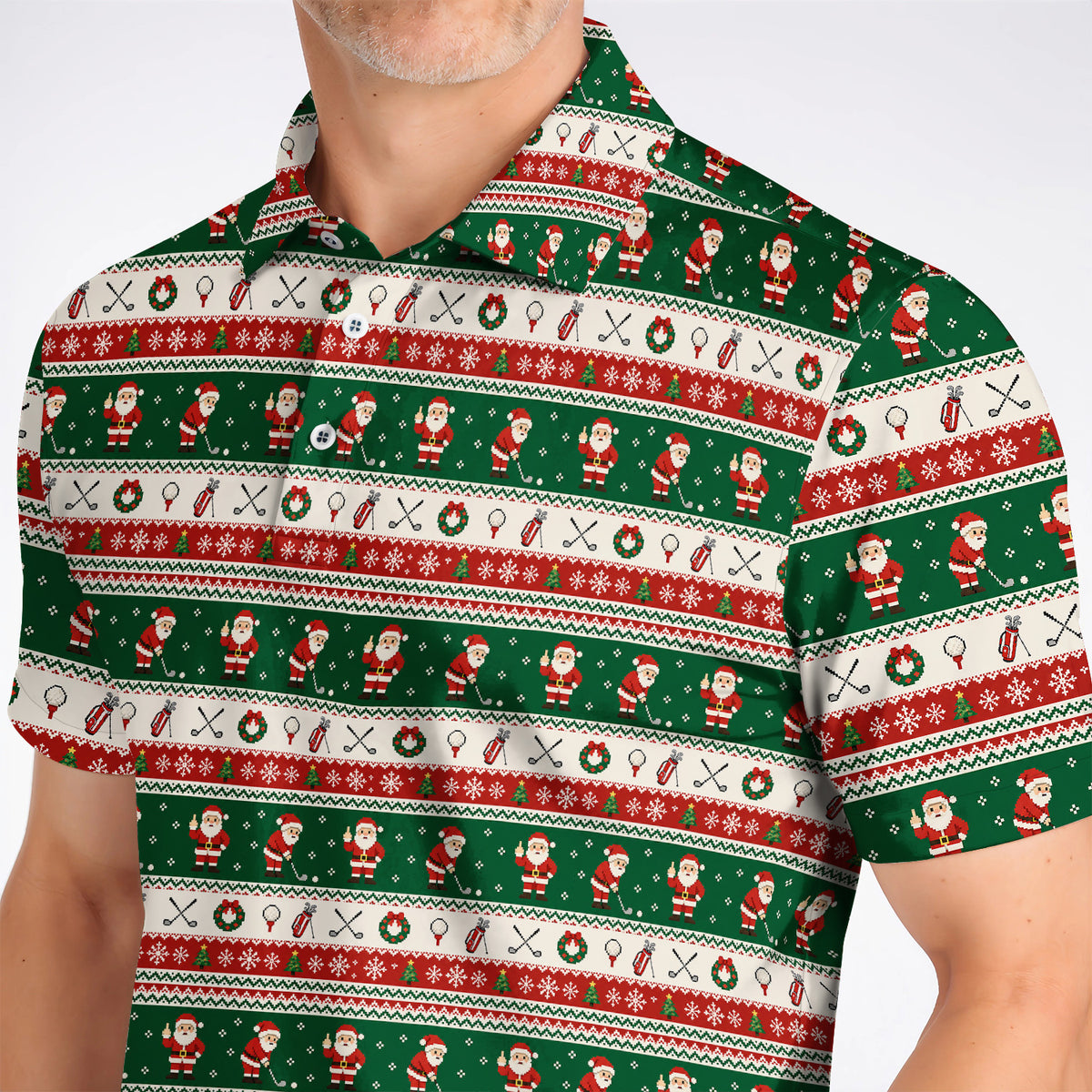 Funny Christmas Santa Golf Polos, Ugly Christmas Golf Pattern Shirt, Xmas Gift For Golfer