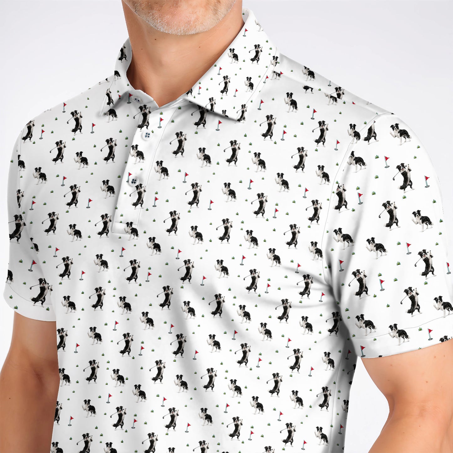 Border Collie Golf Polos, Border Collie Pattern Golf Shirt For Golfer, Funny Golf Gift For Dog Lover