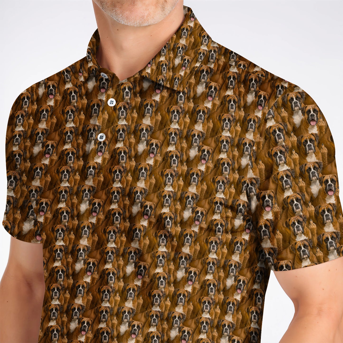 Crazy Boxer Middle Finger Golf Polos, Boxer Pattern Golf Shirt for Golfer, Golf Gift for Dog Lovers