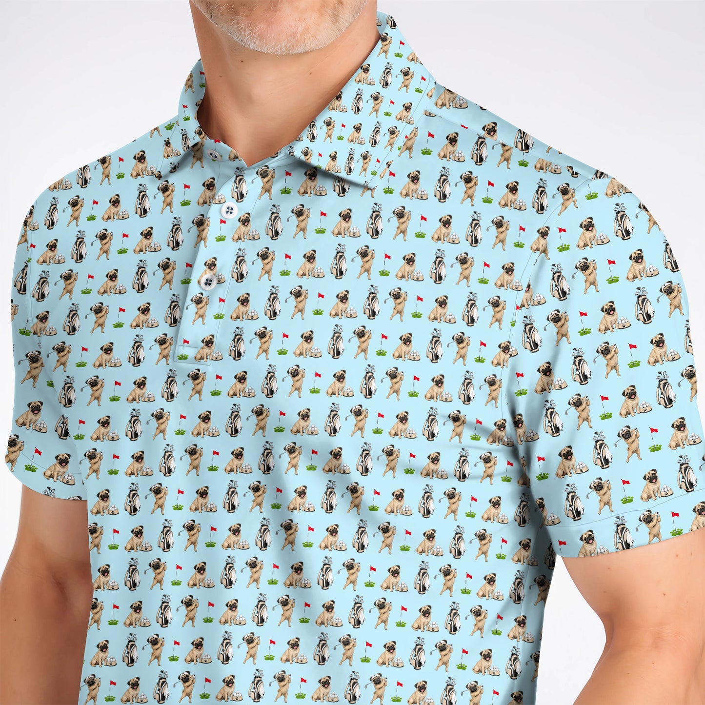 Funny Pug Golf Shirt, Pug Pattern Golf Polos, Dog Lover Golf Gift