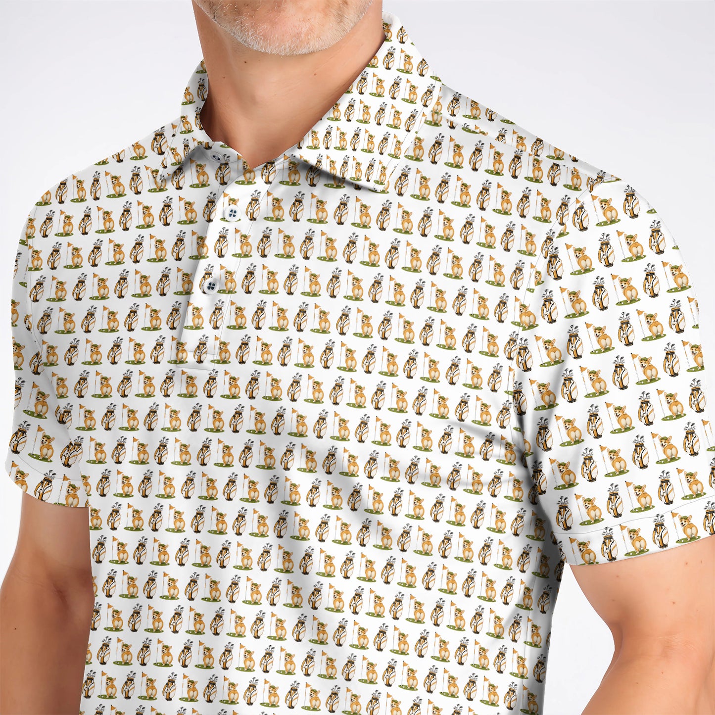 Funny Corgi Golf Polos, Corgi Pattern Golf Shirt, Golf Gift For Golfer