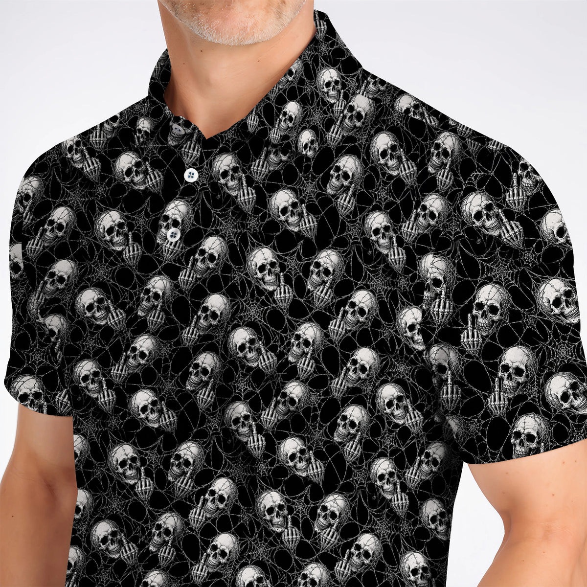 Crazy Skull Pattern Golf Polos, Skeleton Golf Shirt, Unique Golf Gift For Golfer