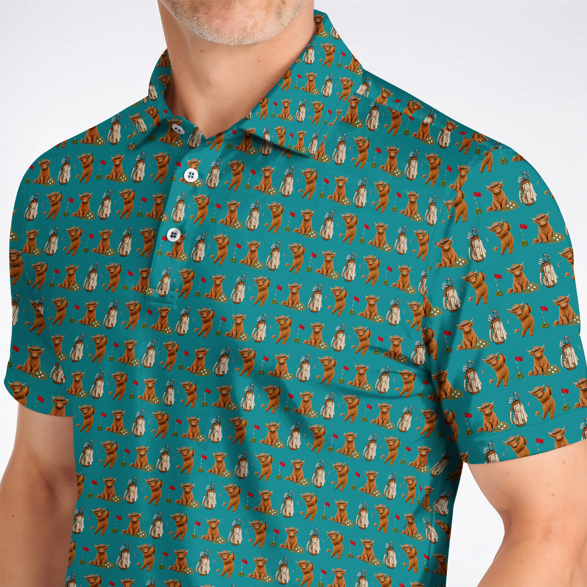 Funny Highland Cow Golf Polos, Highland Cow Pattern Golf Shirt, Golf Gift For Golfer