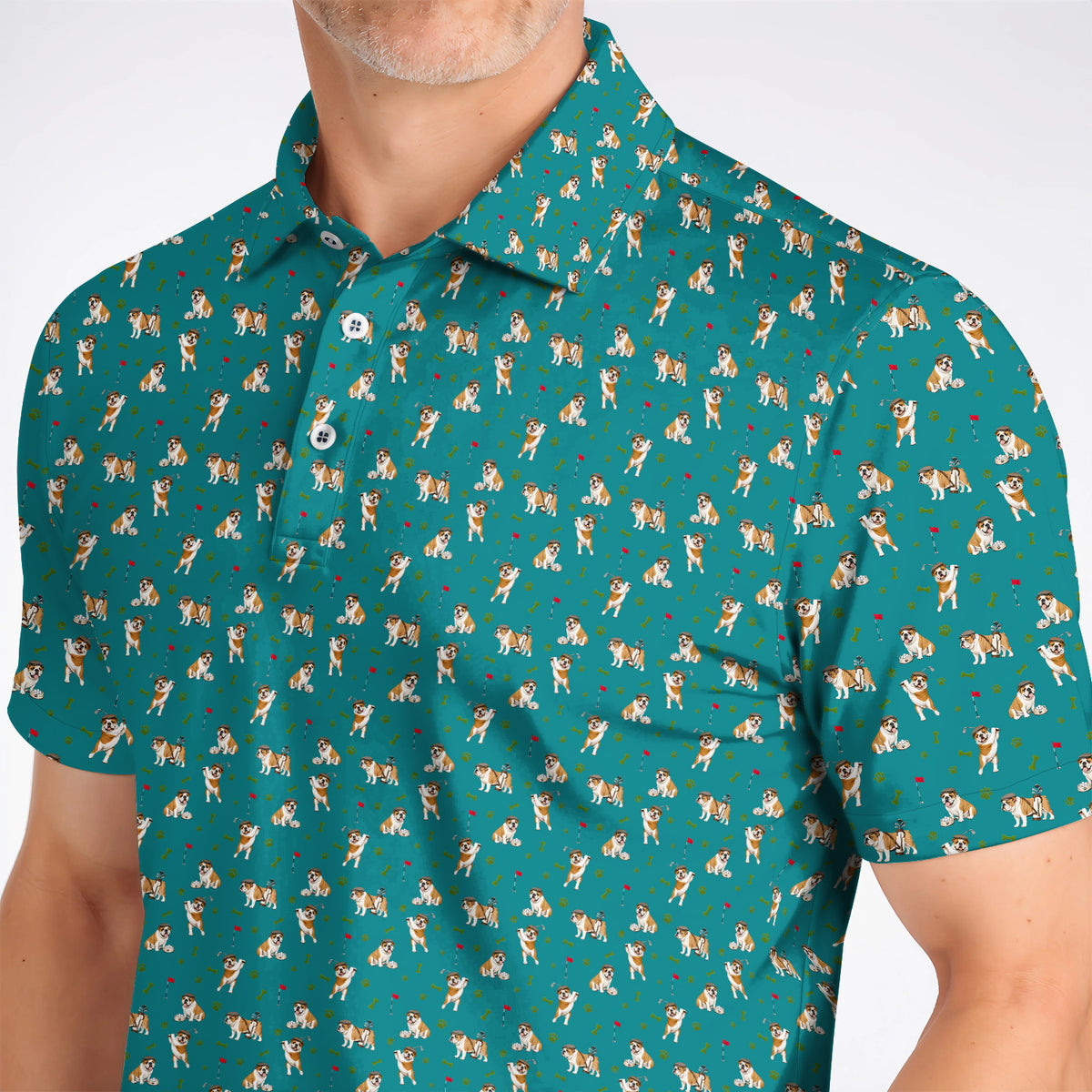 Funny Bulldog Golf Pattern Polos, English Bulldog Golf Shirt, Golf Gift For Golfer