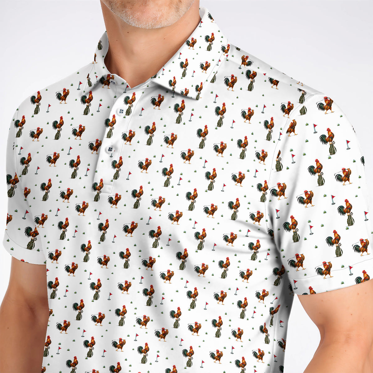 Rooster Golf Swing Shirt, Rooster Pattern Golf Polos For Chicken Lovers, Crazy Golf Gift For Golfers