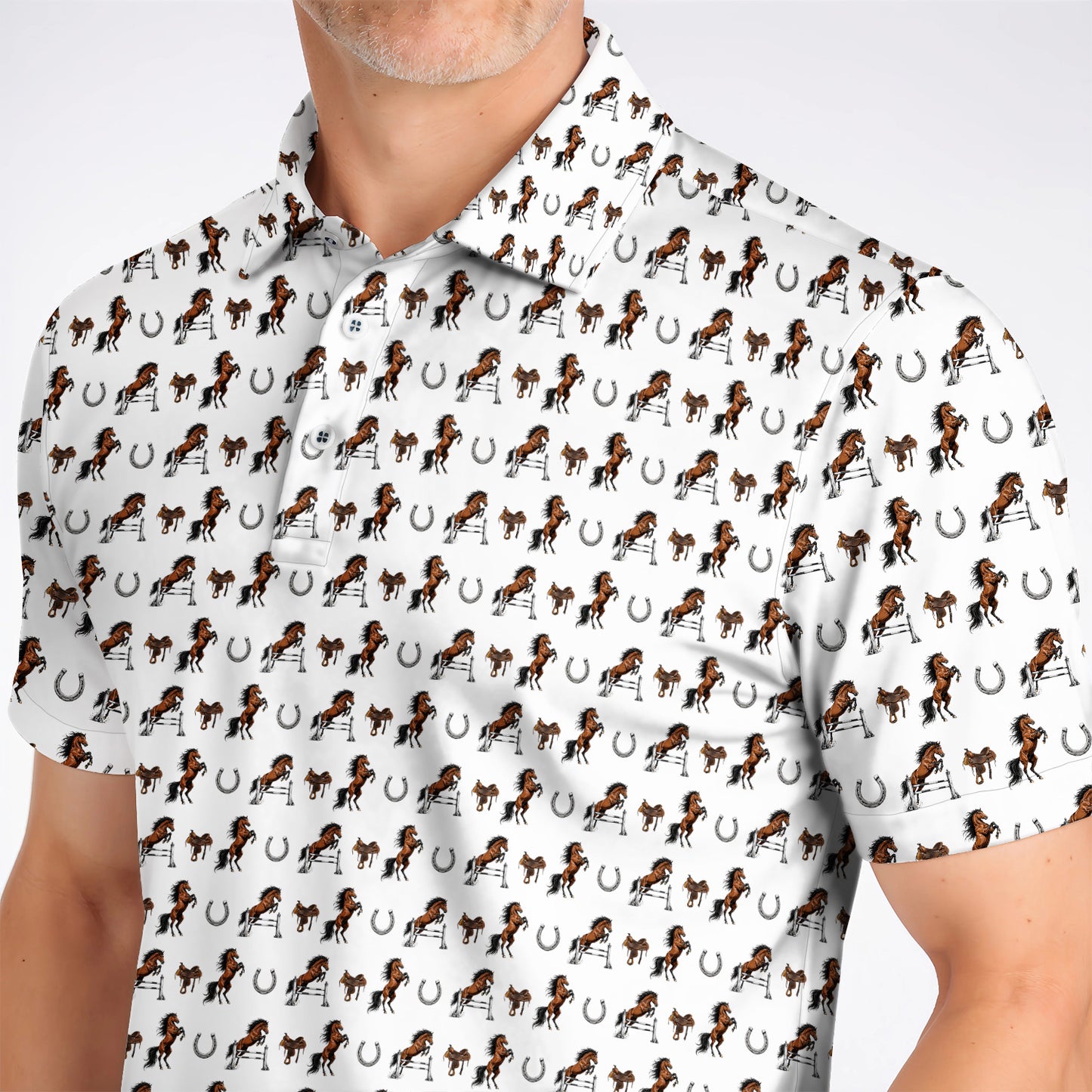 Funny Horse Golf Pattern Shirt, American Quarter Horse Golf Polos, Western Horse Gift for Golfers