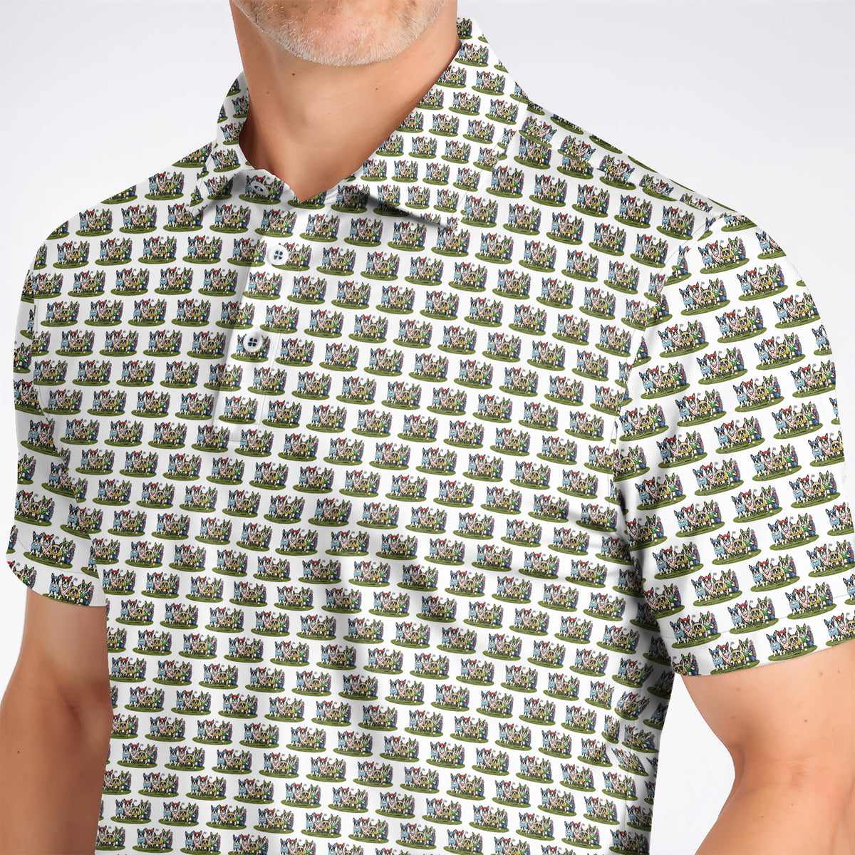 Boston Terrier Golf Pattern Polos, Funny Golfing Boston Terrier Shirt, Dog Lover Golf Gift