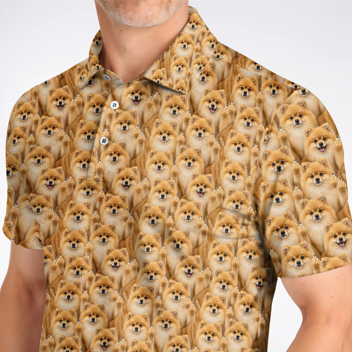 Crazy Pomeranian Pattern Golf Polos, Pomeranian Dog Golf Shirt, Golf Gift For Golfer