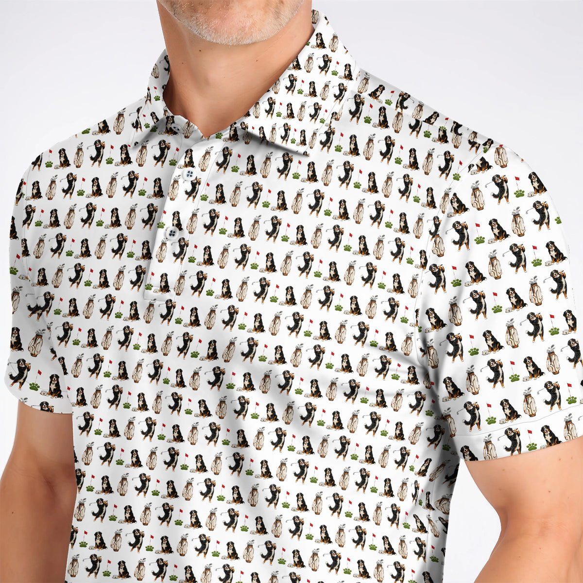 Bernese Mountain Dog Golf Pattern Polos, Bernese Golf Shirt, Dog Lover Golf Gift