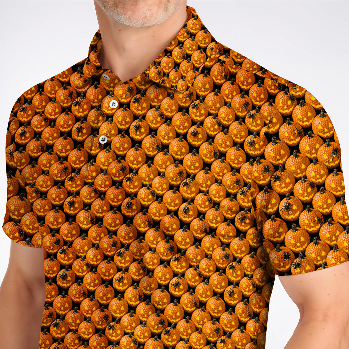 Jack-O'-Lantern Golf Polos, Halloween Pumpkin Pattern Golf Shirt, Crazy Golf Gift For Golfer