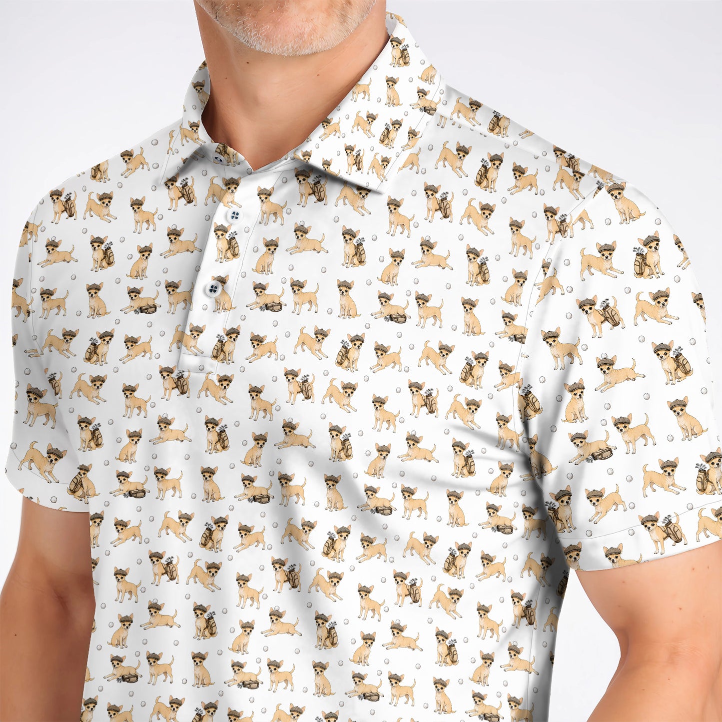 Funny Chihuahua Golf Polos, Cute Chihuahua Pattern Golf Shirt for Dog Lovers, Golf Gift For Golfer