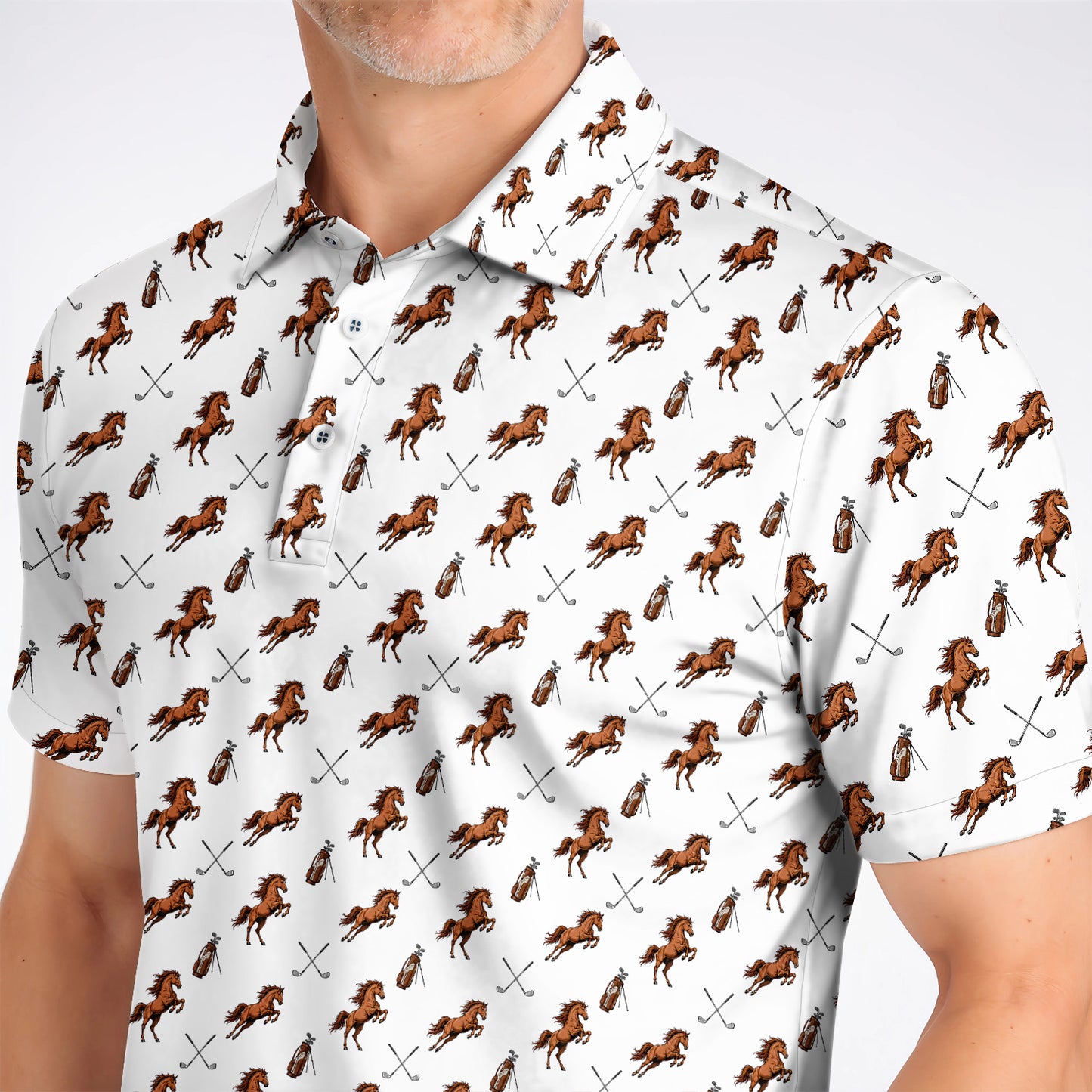 American Quarter Horse Golf Polos, Horse Pattern Golf Shirt for Equestrian Lovers, Western Horse Golf Gift for Golfers