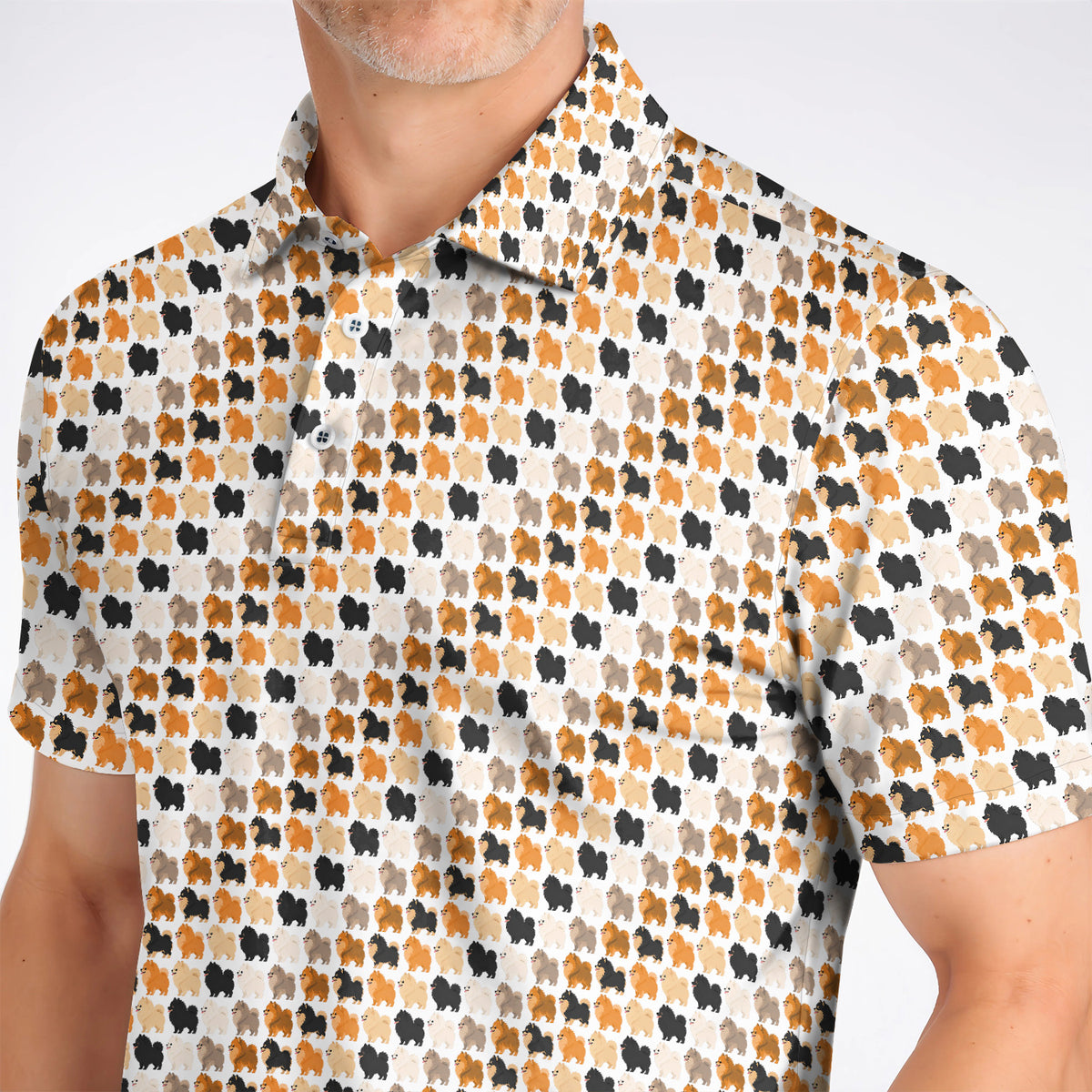 Cute Pomeranian Pattern Golf Shirt, Pomeranian Dog Golf Polos, Funny Golf Gift For Golfer