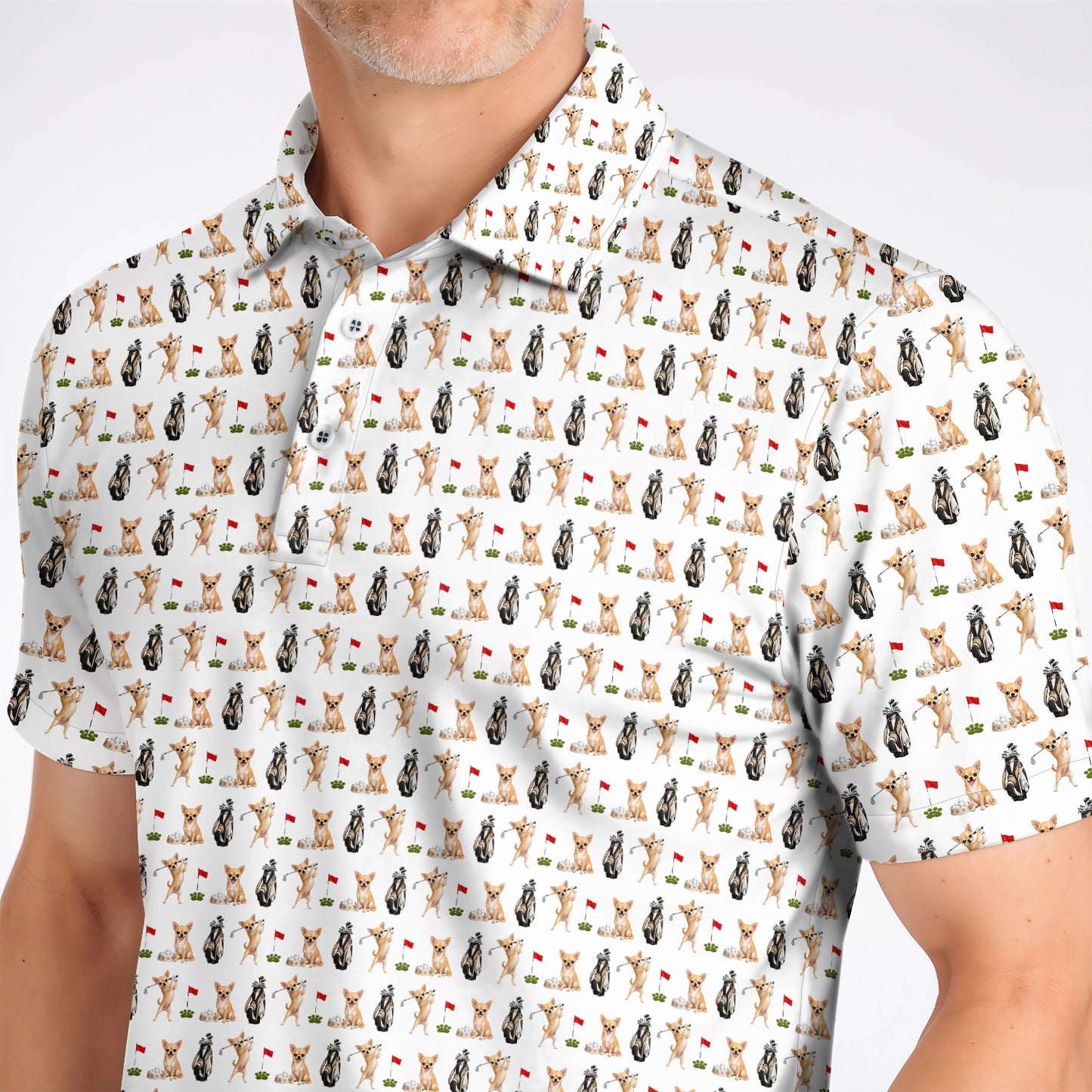 Chihuahua Golf Shirt, Cute Chihuahua Golf Pattern Polos for Dog Lovers, Funny Golf Gift For Golfer