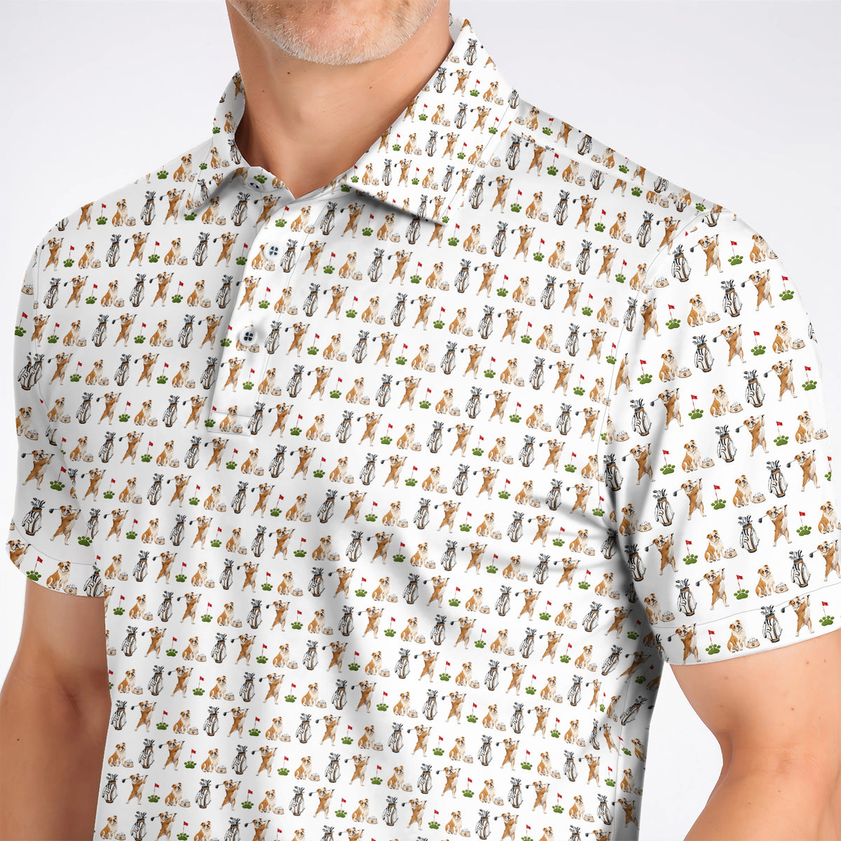 Bulldog Golf Pattern Polos, English Bulldog Golf Shirt, Funny Dog Golf Gift