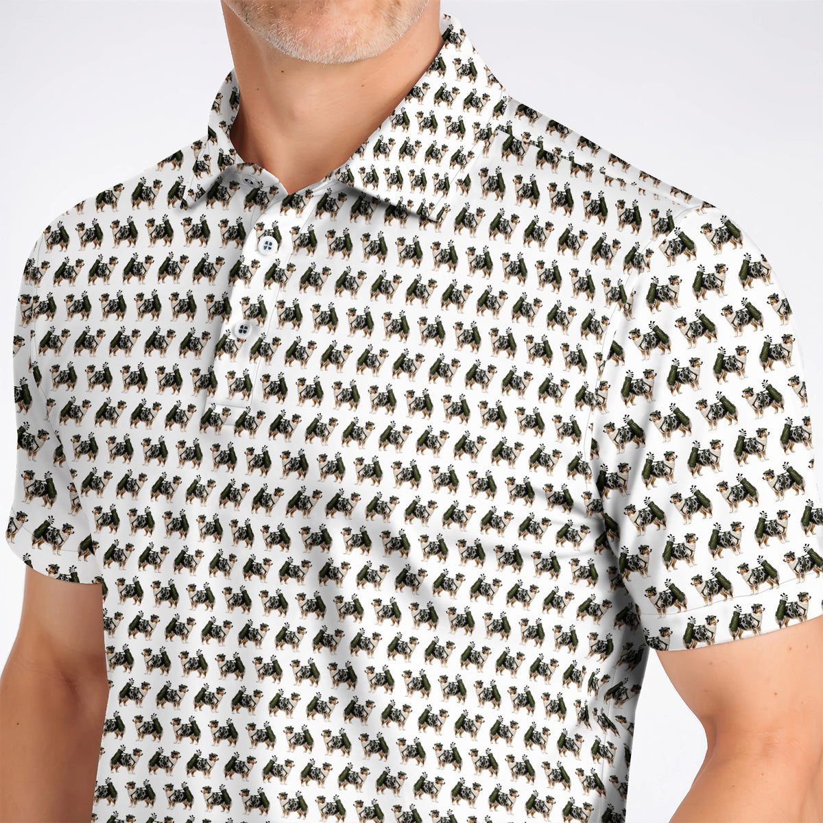 Funny Australian Shepherd Golf Polos, Blue Merle Aussie Pattern Golf Shirt, Golf Gift For Golfer