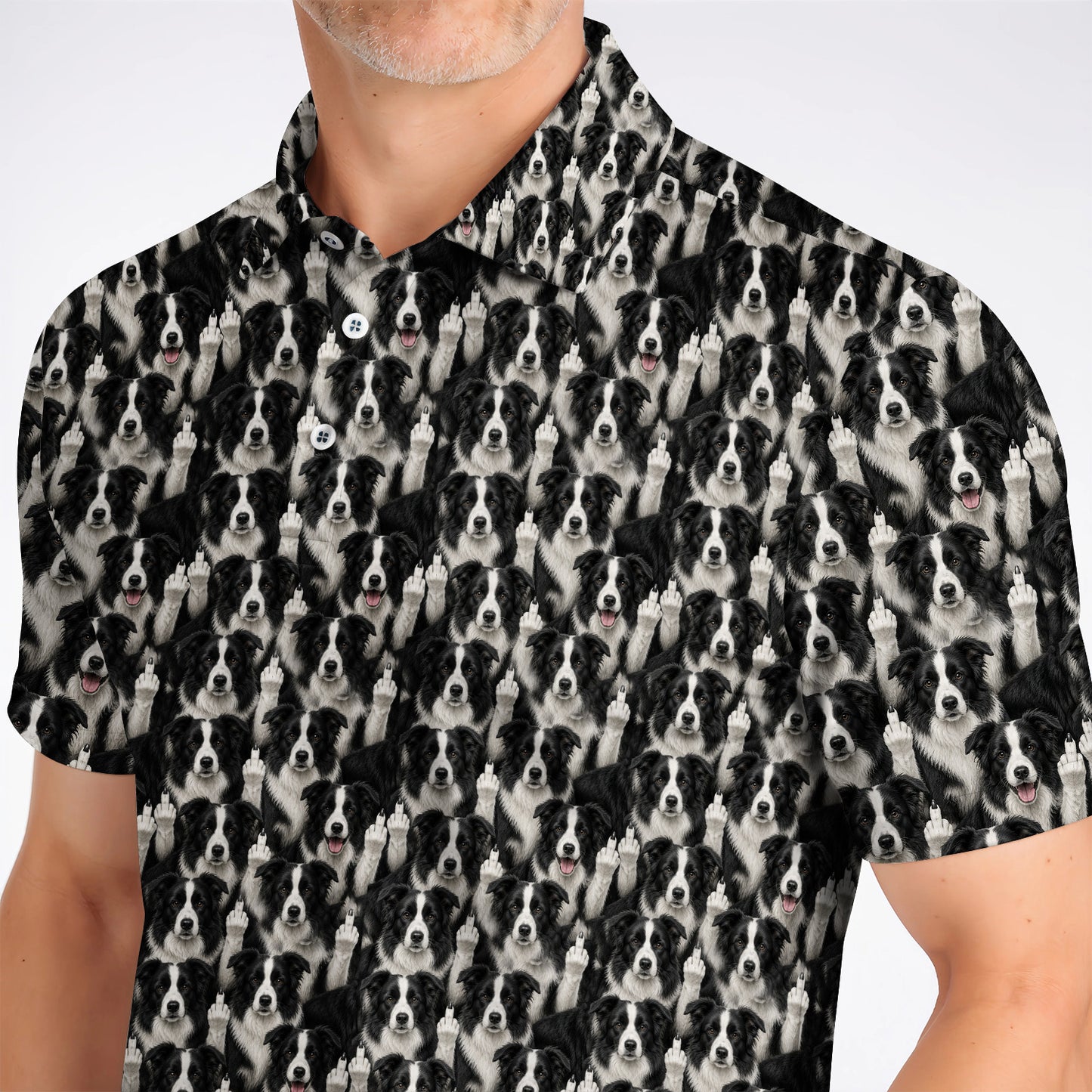 Crayzy Border Collie Golf Shirt, Border Collie Pattern Golf Polos for Golfer, Dog Lovers Golf Gift