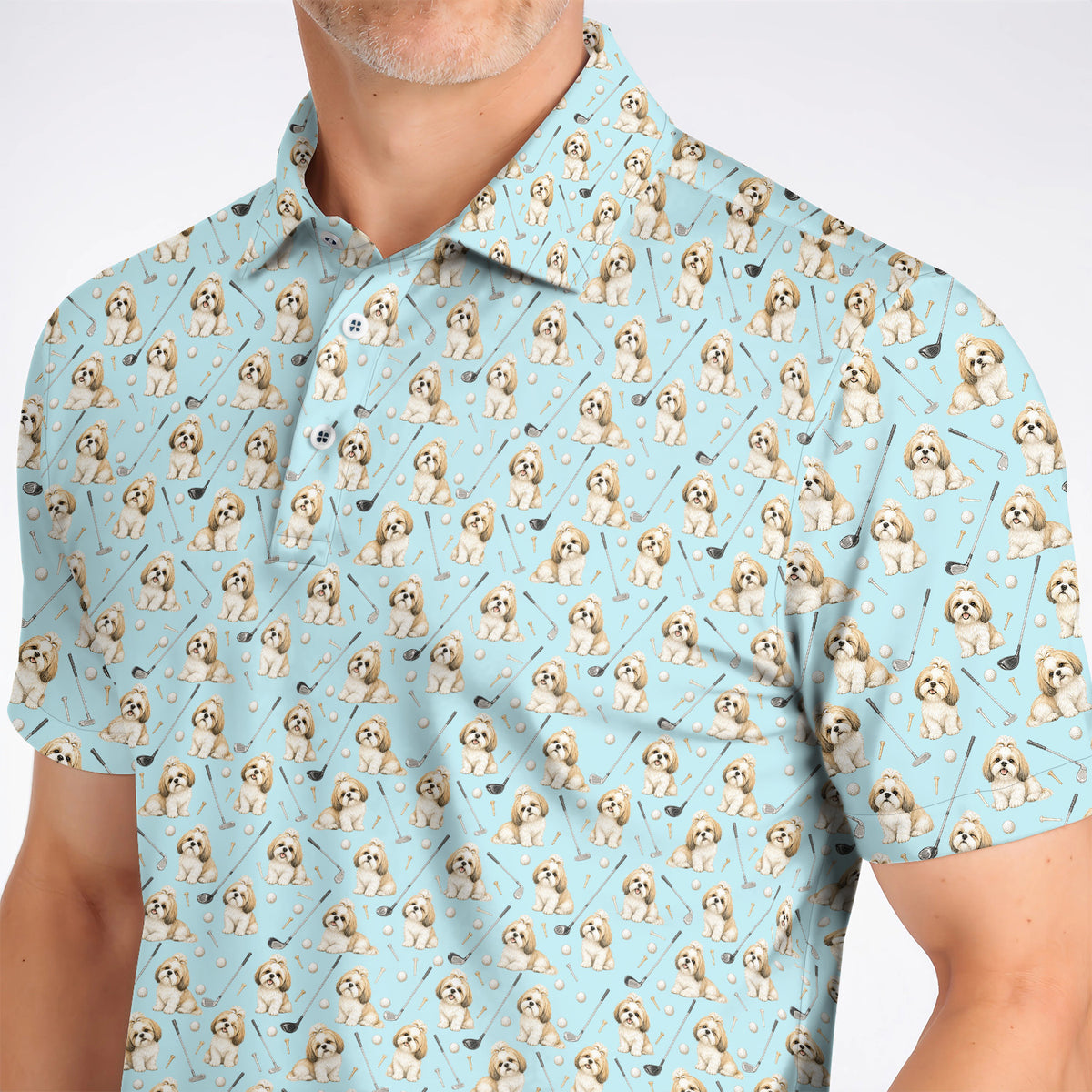 Shih Tzu Golf Shirt, Cute Shih Tzu Pattern Golf Polos, Crazy Golf Gift For Golfer