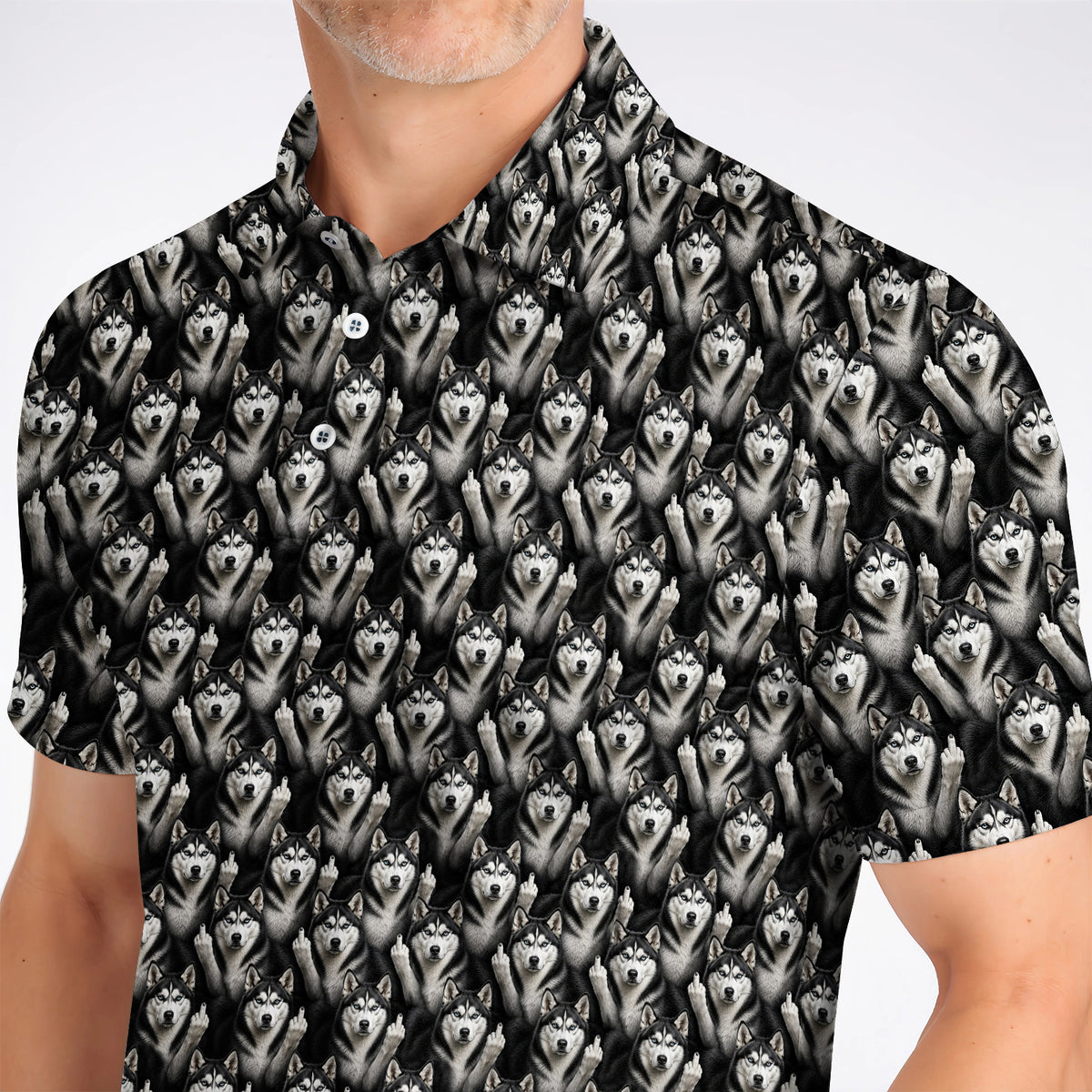 Crazy Husky Sibir Golf Polos, Husky Pattern Golf Shirt For Dog Lover, Golf Gift For Golfer