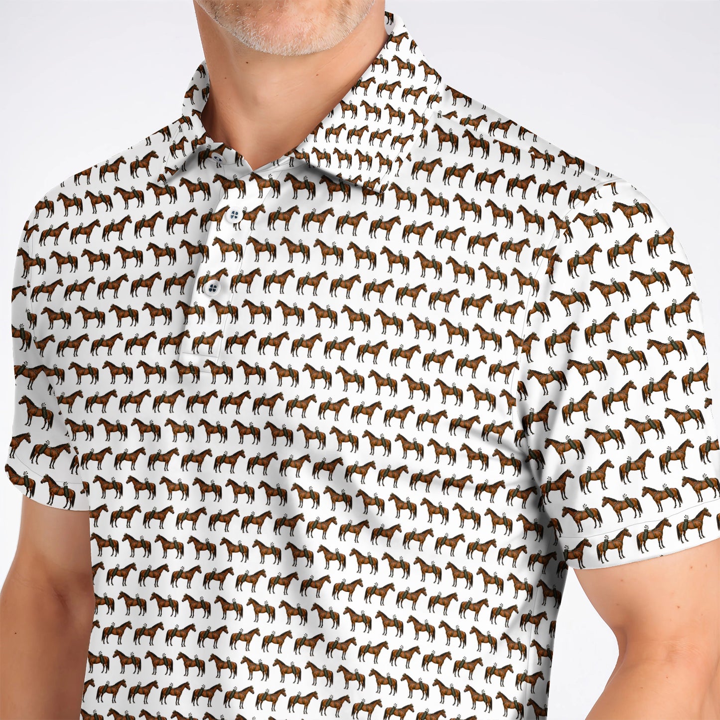 American Quarter Horse Golf Shirt, Crazy Horse Pattern Golf Polos, Western Horse Gift for Golfers
