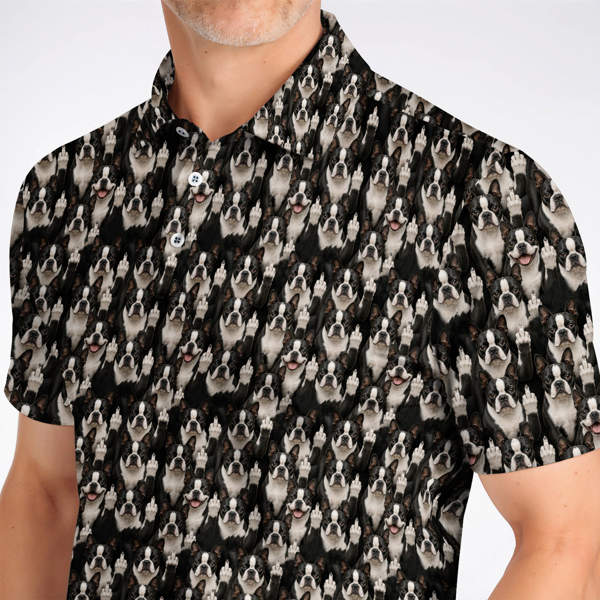 Boston Terrier Pattern Golf Polos, Funny Boston Terrier Golf Shirt, Golf Gift For Golfer