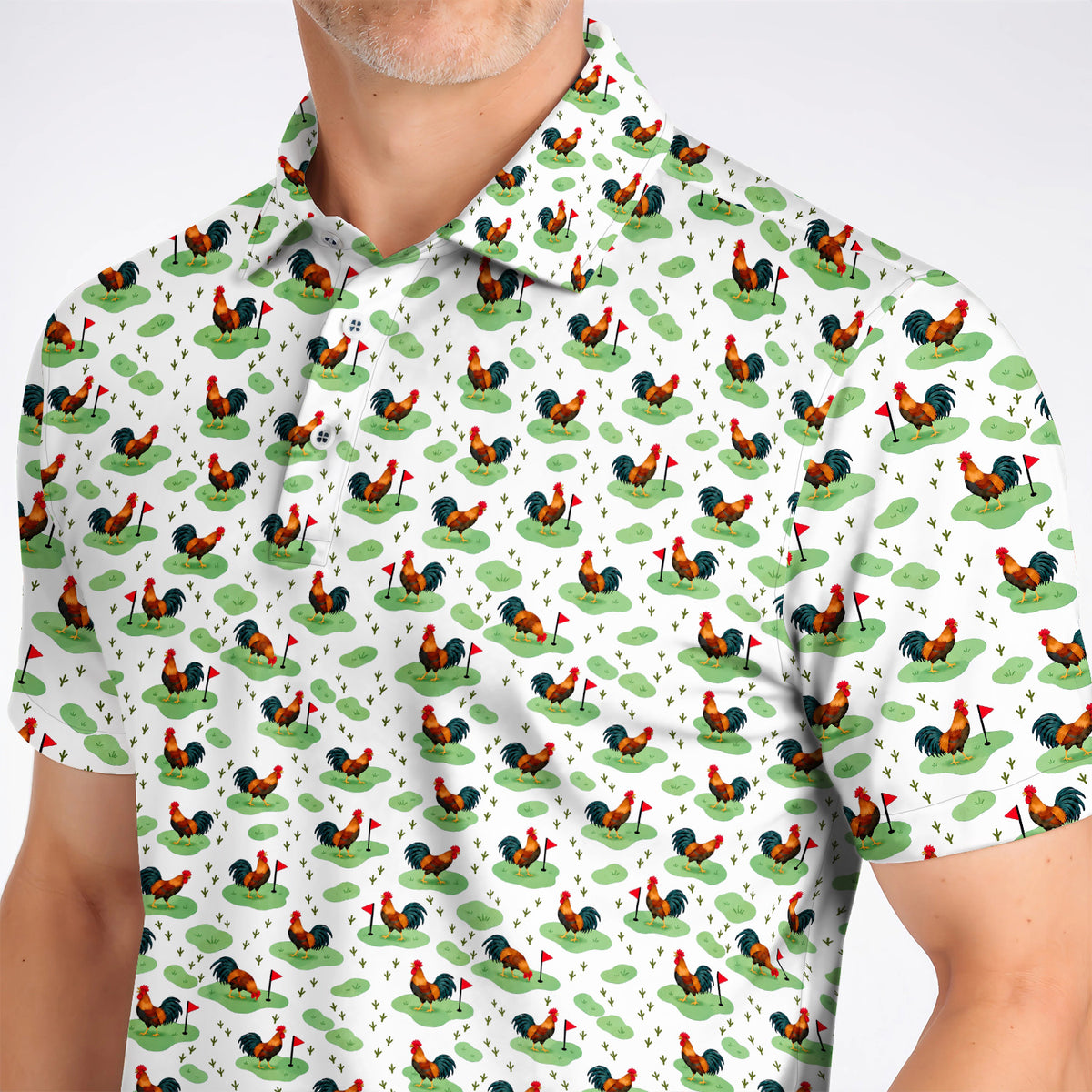 Crazy Rooster Golf Polos, Rooster Pattern Golf Shirt For Chicken Lovers, Golf Gift For Golfers