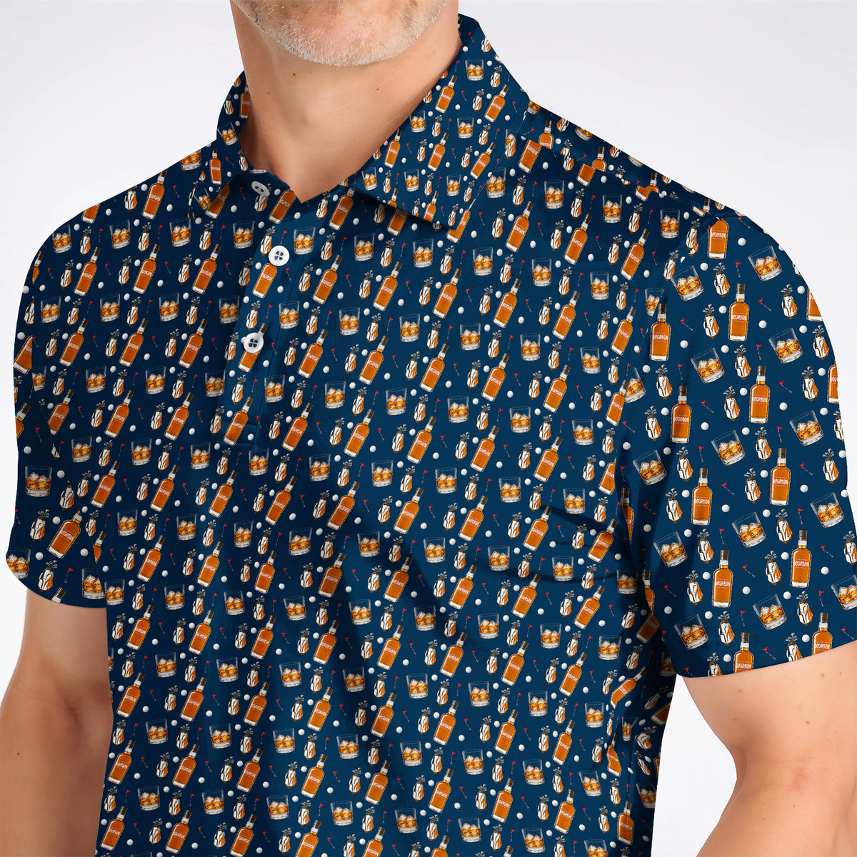 Bourbon Whiskey Golf Polos, Golf & Bourbon Pattern Shirt, Unique Gift For Whiskey Loving Golfers