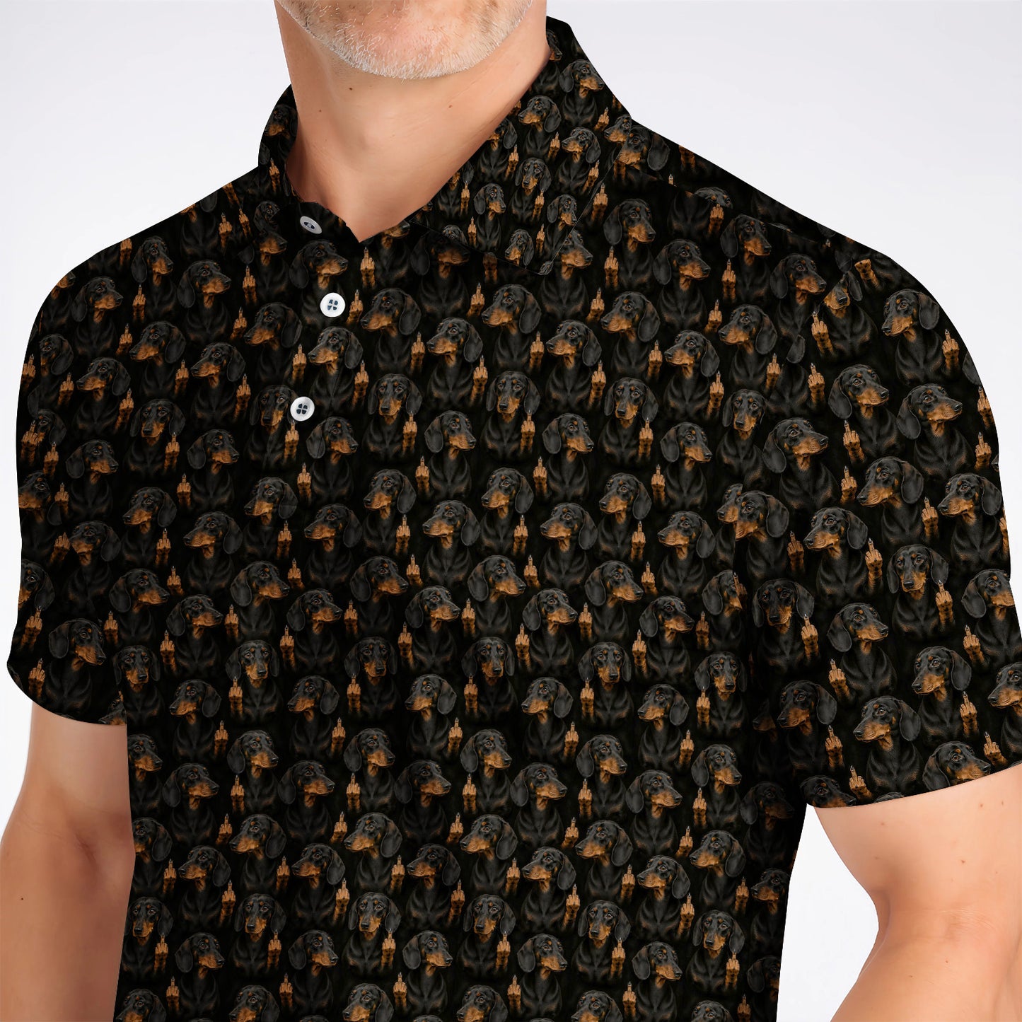 Funny Dachshund Golf Polos, Wiener Dog Pattern Golf Shirt, Crazy Dog Dad Golf Apparel