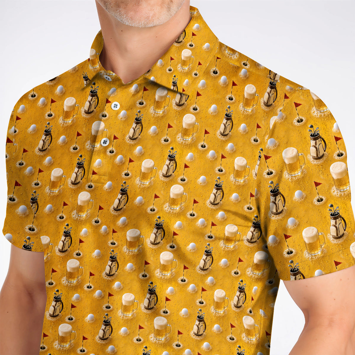 Crazy Golf And Beer Pattern Polos, Beer Lover Golf Shirt, Golf Gift For Golfer