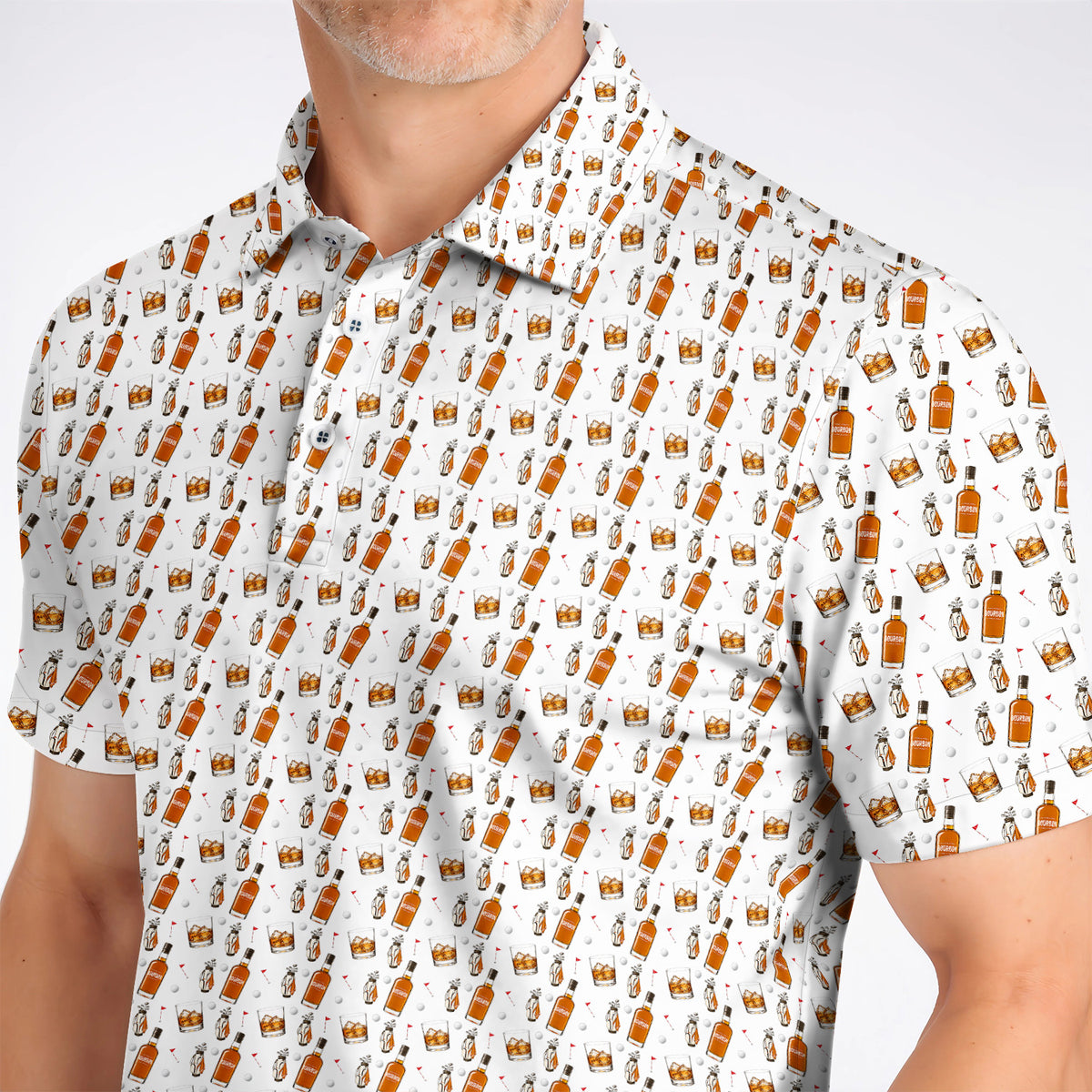 Bourbon Whiskey Golf Polos, Golf & Bourbon Pattern Shirt, Unique Gift For Whiskey Loving Golfers