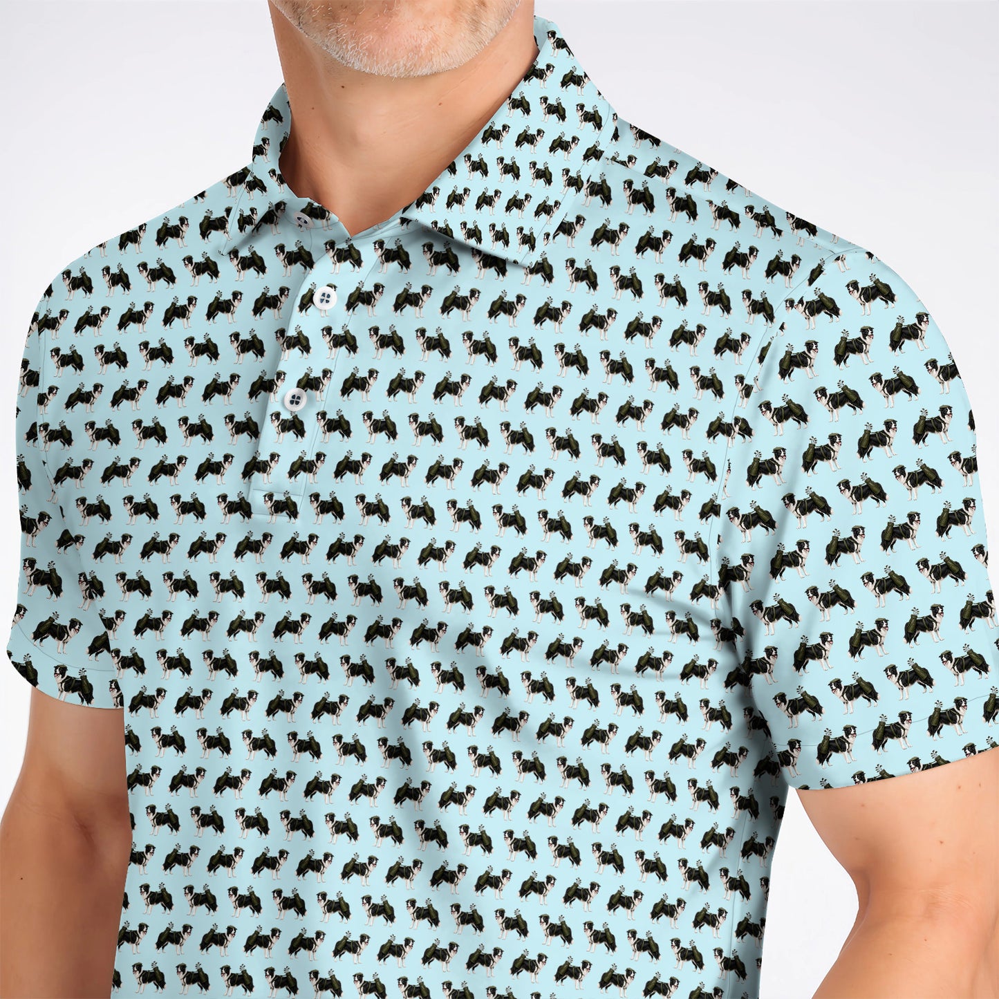 Funny Border Collie Golf Polos, Border Collie Pattern Golf Shirt for Golfer, Dog Lovers Golf Gift