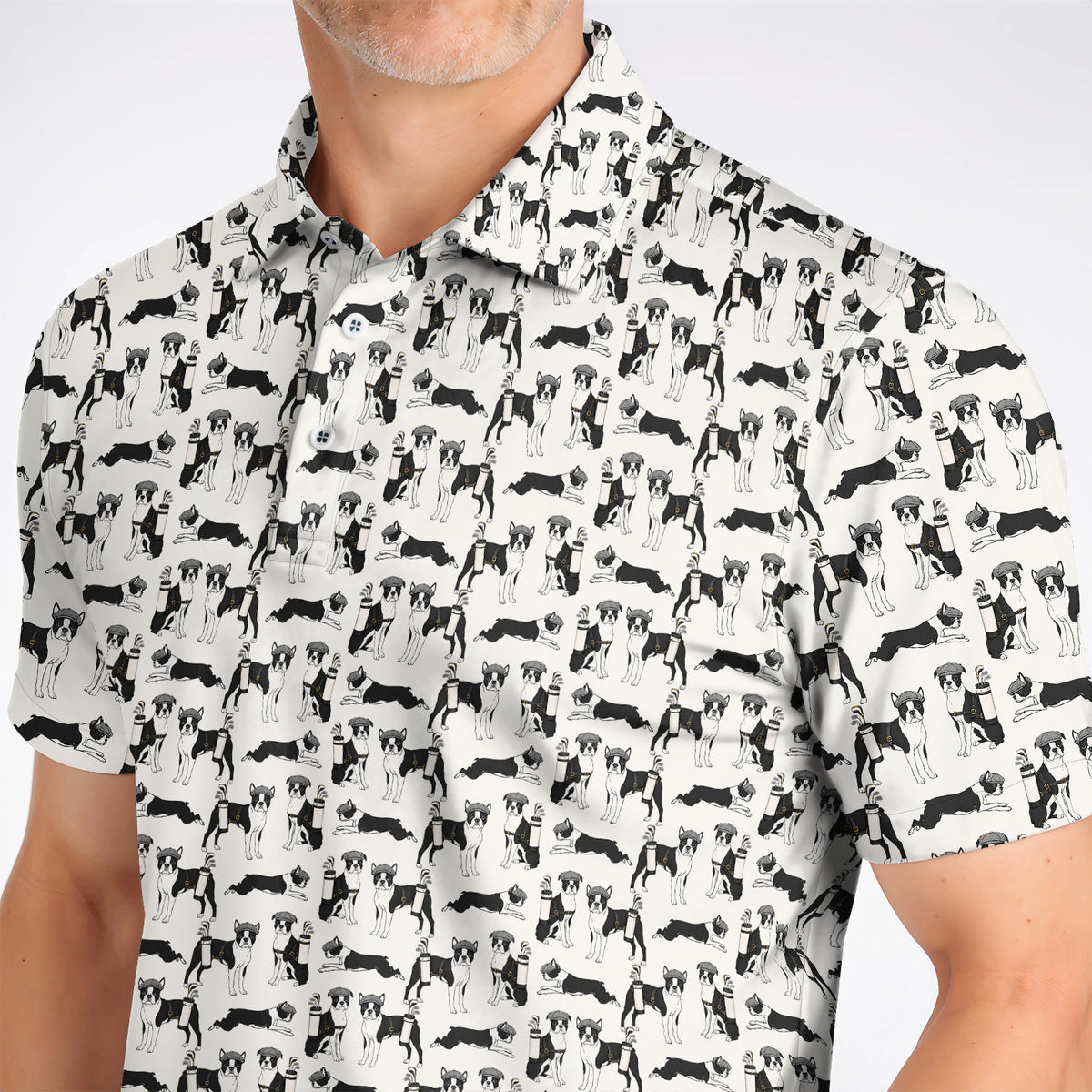 Boston Terrier Pattern Golf Polos, Boston Terrier Golf Shirt, Funny Golf Gift For Golfer