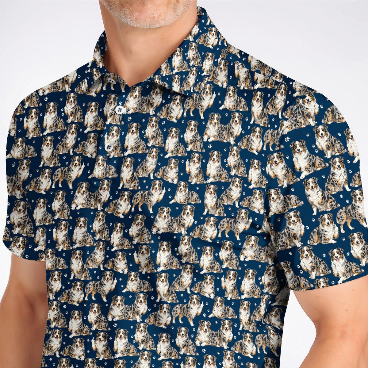 Australian Shepherd Golf Polos, Funny Blue Merle Aussie Pattern Golf Shirt, Golf Gift For Golfer