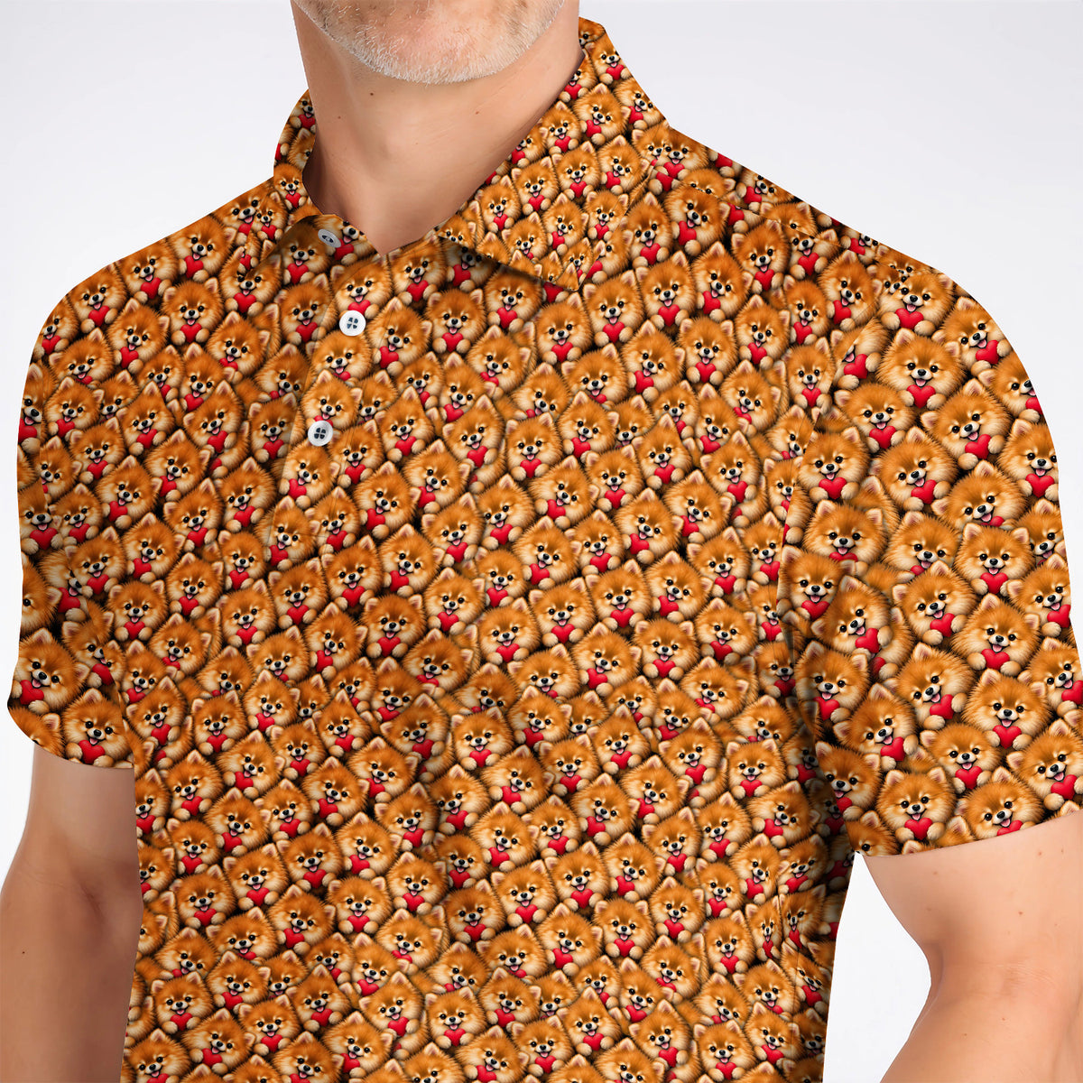 Cute Pomeranian Hearts Pattern Golf Polos, Funny Golf Shirt For Dog Lovers, Golf Gift For Golfers