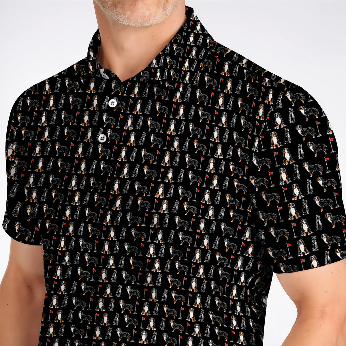 Bernese Mountain Dog Golf Pattern Shirt, Funny Bernese Golf Polos, Dog Lover Golf Gift
