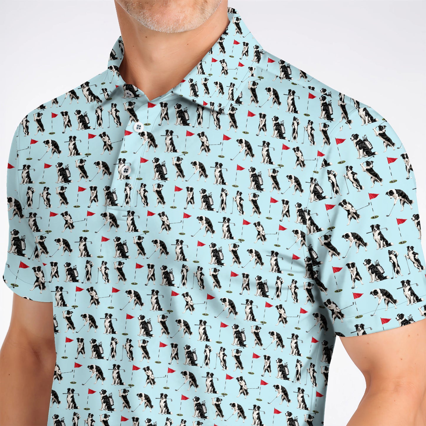 Border Collie Golf Polos, Border Collie Pattern Golf Shirt for Golfer, Funny Golf GIft For Golfer