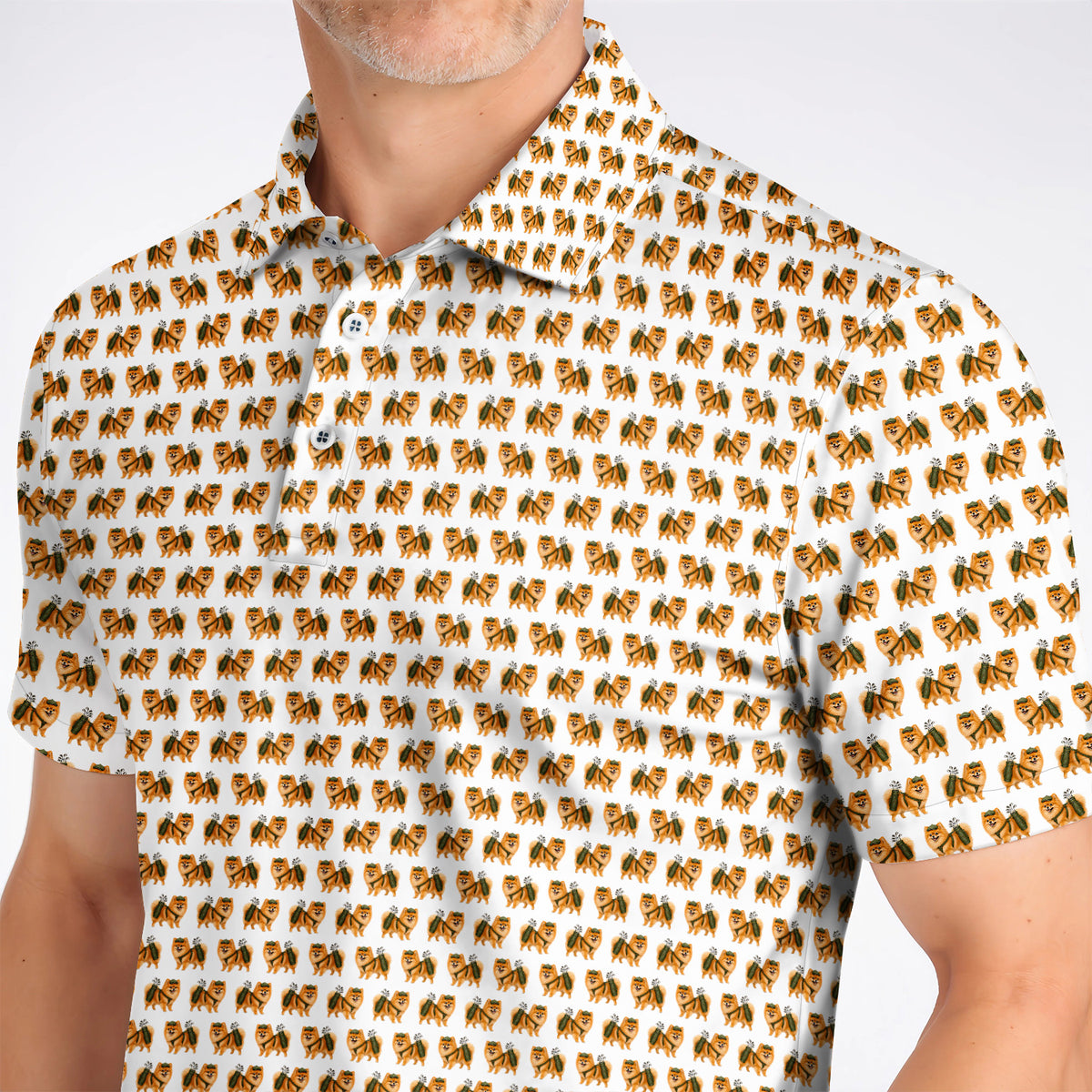 Golden Pomeranian Pattern Golf Polos, Cute Pomeranian Dog Golf Shirt, Funny Golf Gift For Golfer