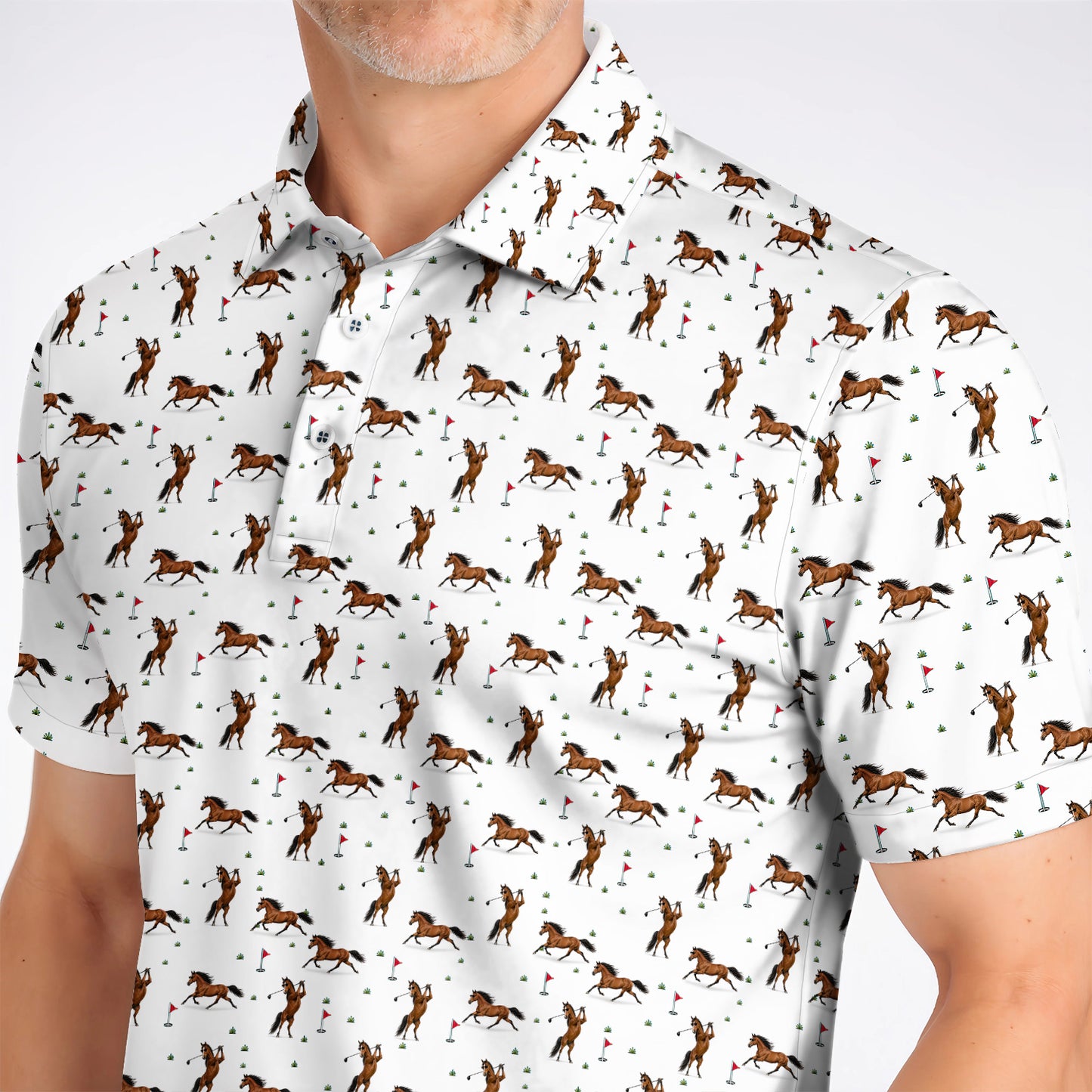 Crazy Horse Golf Pattern Polos, American Quarter Horse Golf Shirt, Western Horse Gift for Golfers
