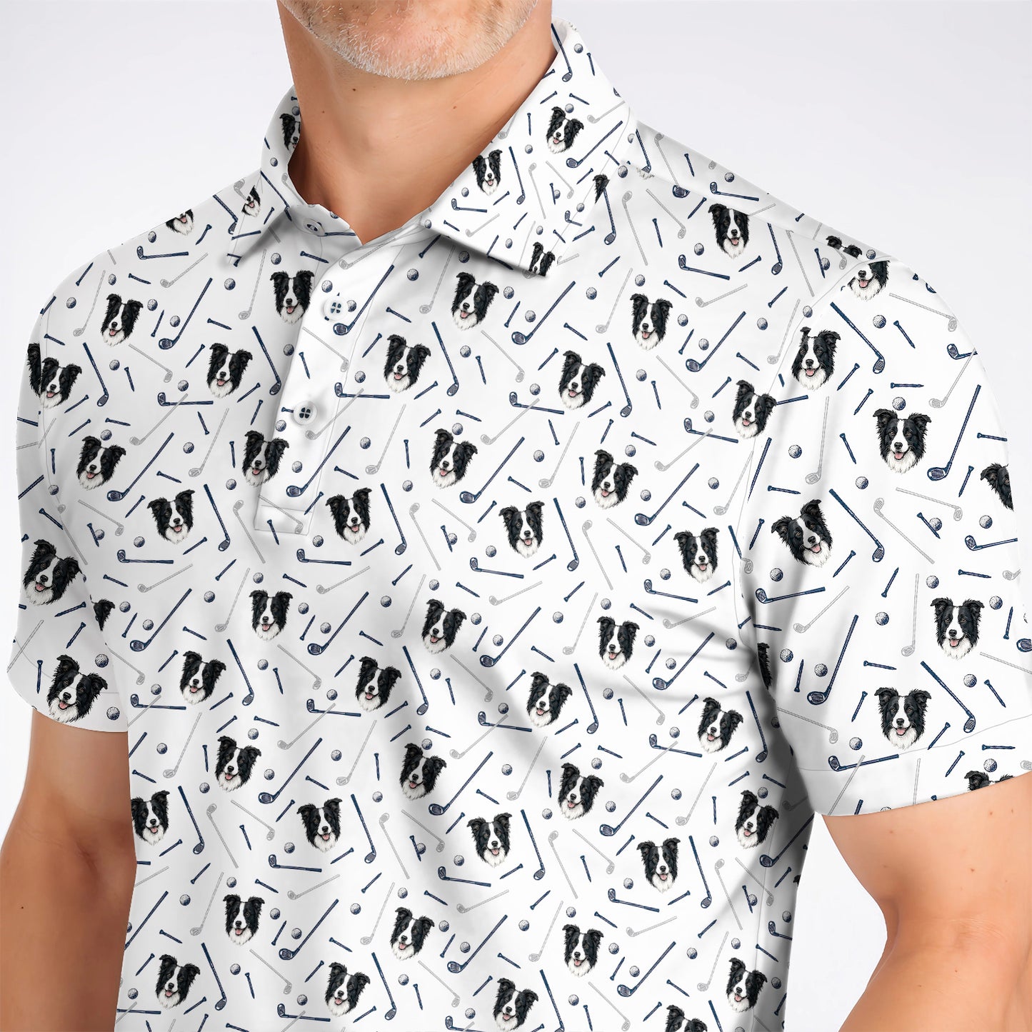 Funny Border Collie Golf Polos, Border Collie Pattern Golf Shirt for Dog Lovers, Golf Gift for Golfer