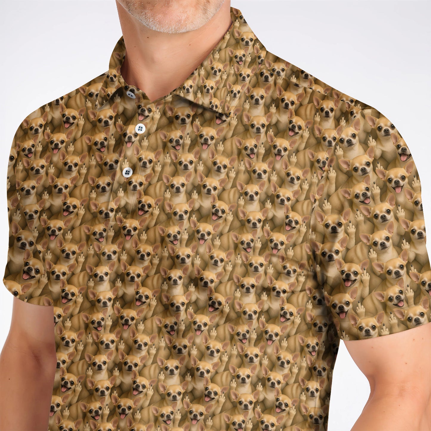 Chihuahua Middle Finger Golf Polos, Funny Chihuahua Pattern Golf Shirt for Dog Lovers, Golf Gift For Golfer