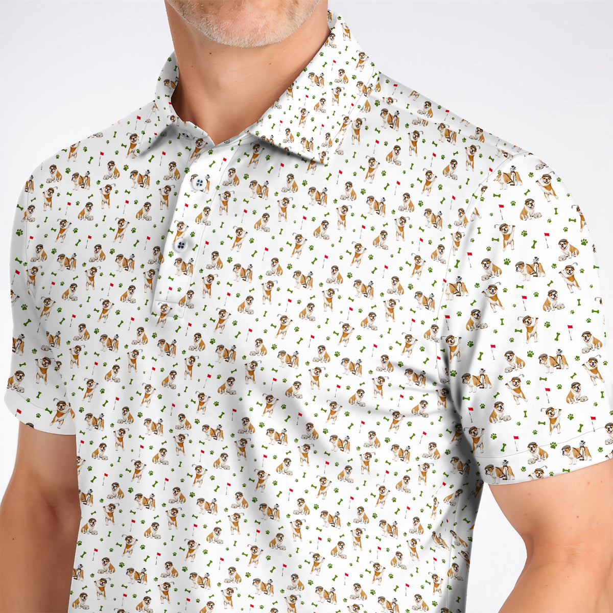 Funny Bulldog Golf Pattern Polos, English Bulldog Golf Shirt, Golf Gift For Golfer